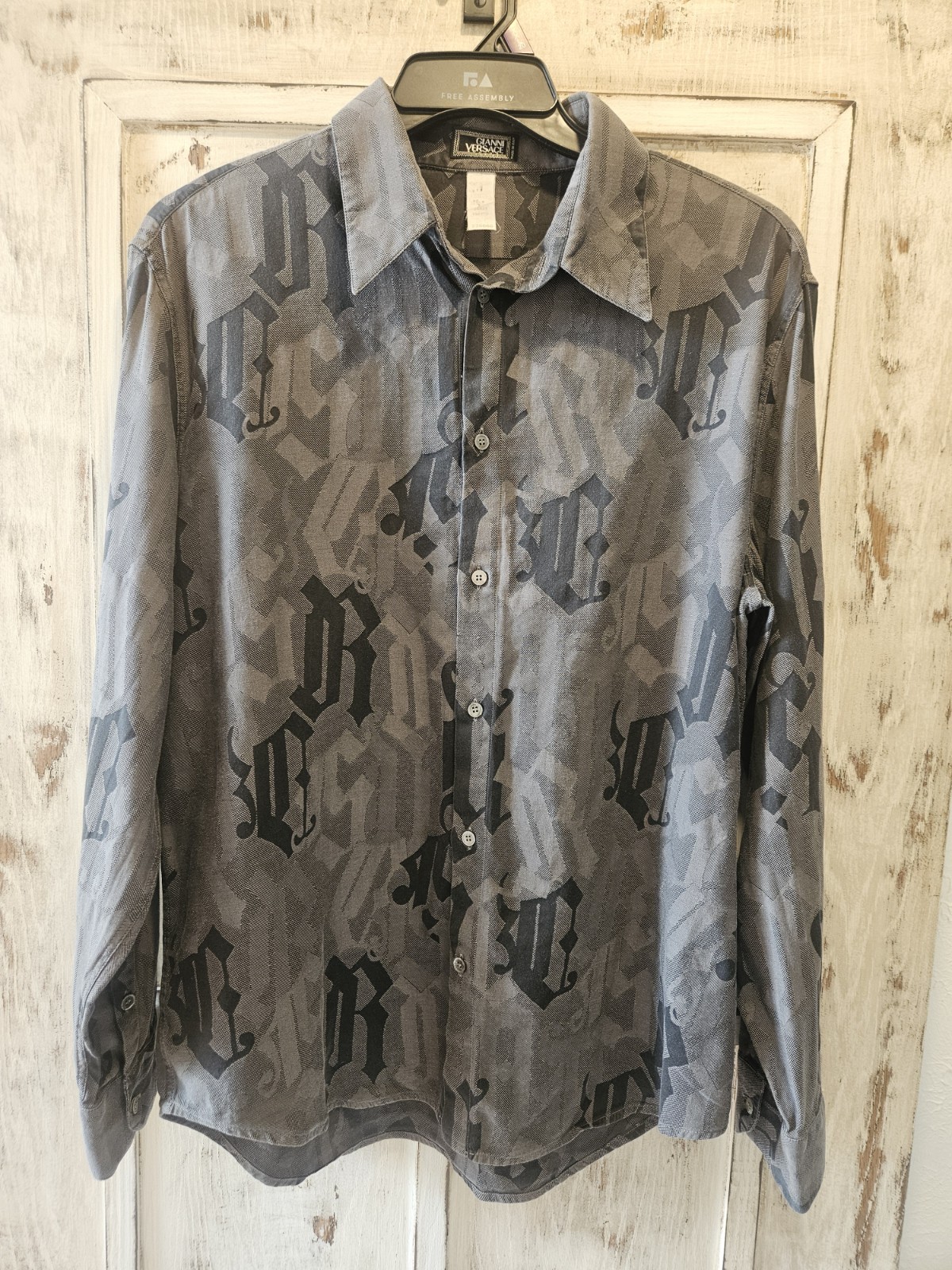 VTG 90s Gianni VERSACE Monogram Long Sleeve Button-up Men’s Large Shirt Gray