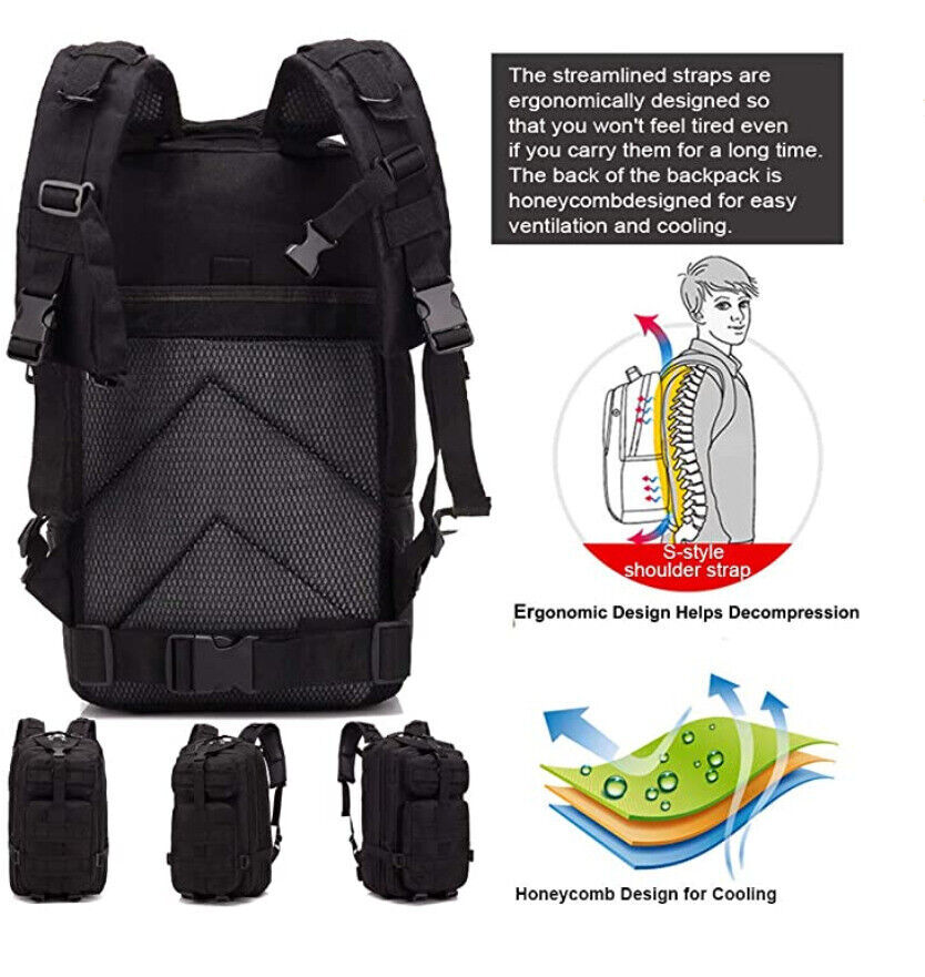 30L Outdoor Military Tactical Backpack Rucksack Camping Hiking Travel Bag Black