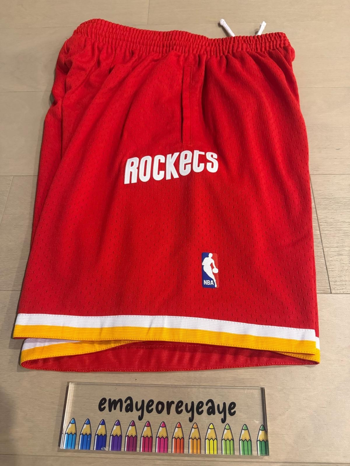 Mitchness & Ness Houston Rockets 93-94 Red Swingman Basketball Shorts Large $85