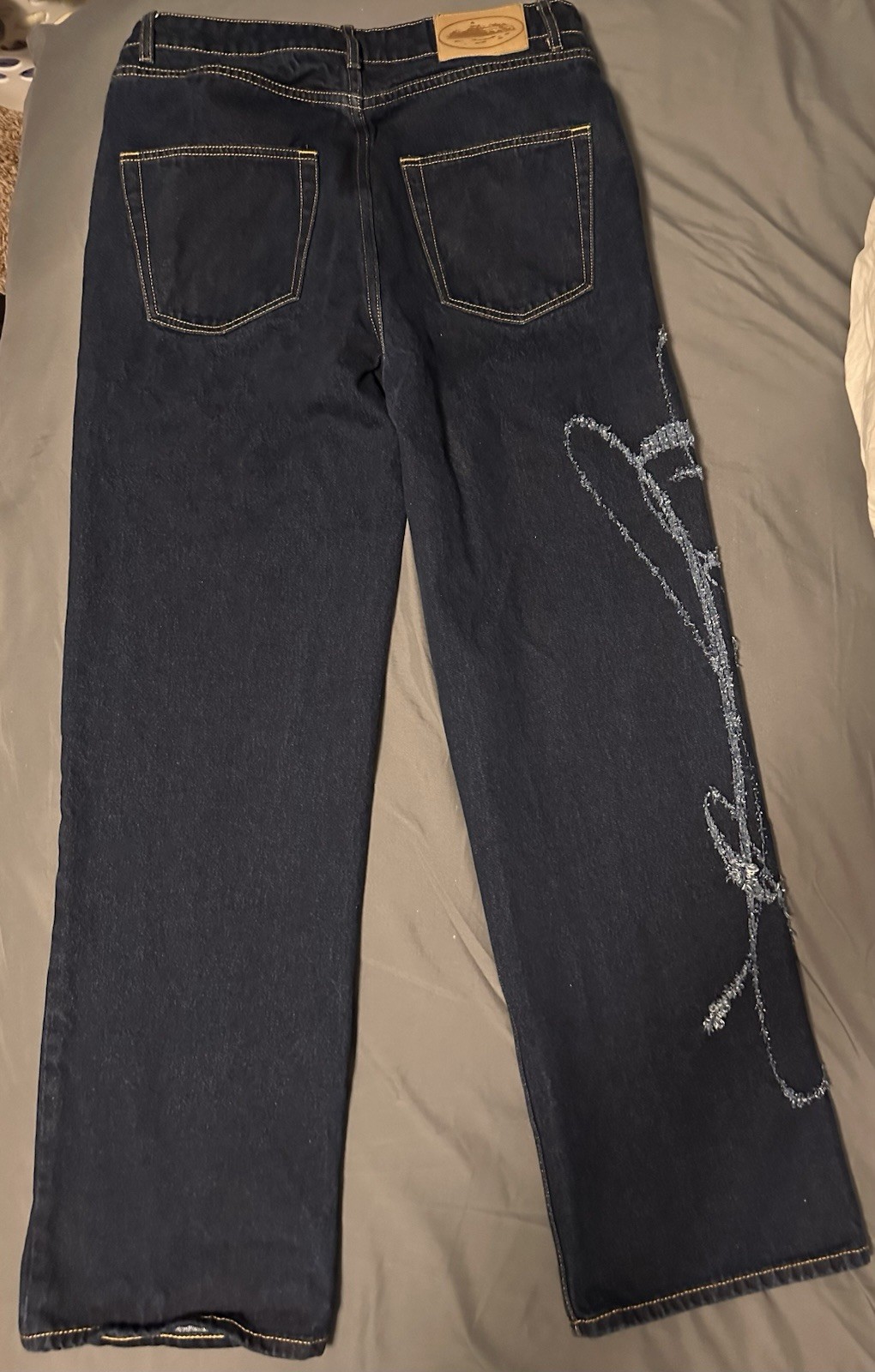 Corteiz Frayed Denim Baggy Jeans ‘Indigo
