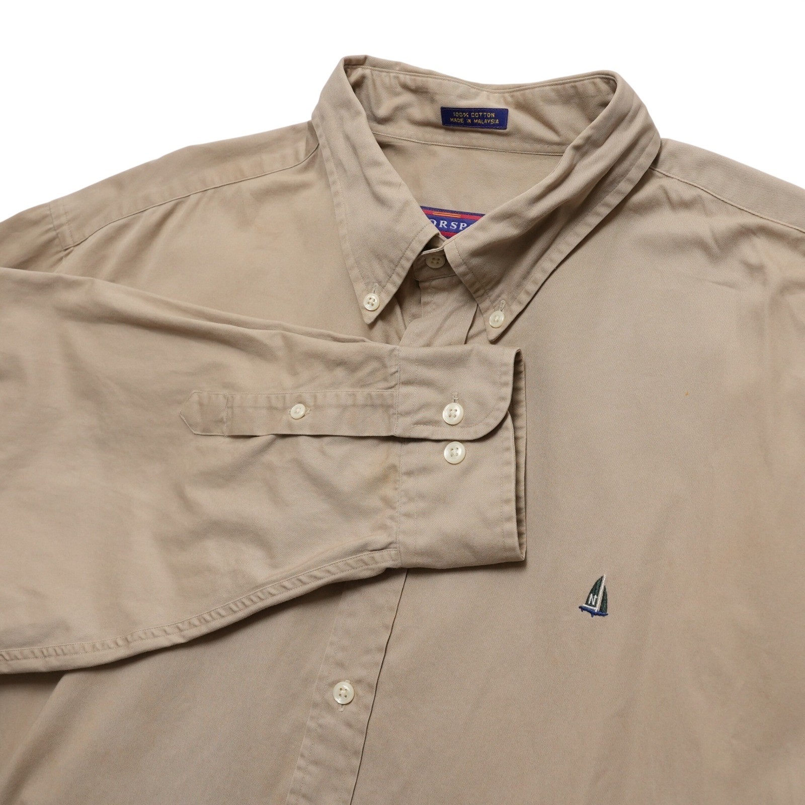 Norsport Nautical Button Down Shirt Mens XL Tan Sailboat Coastal