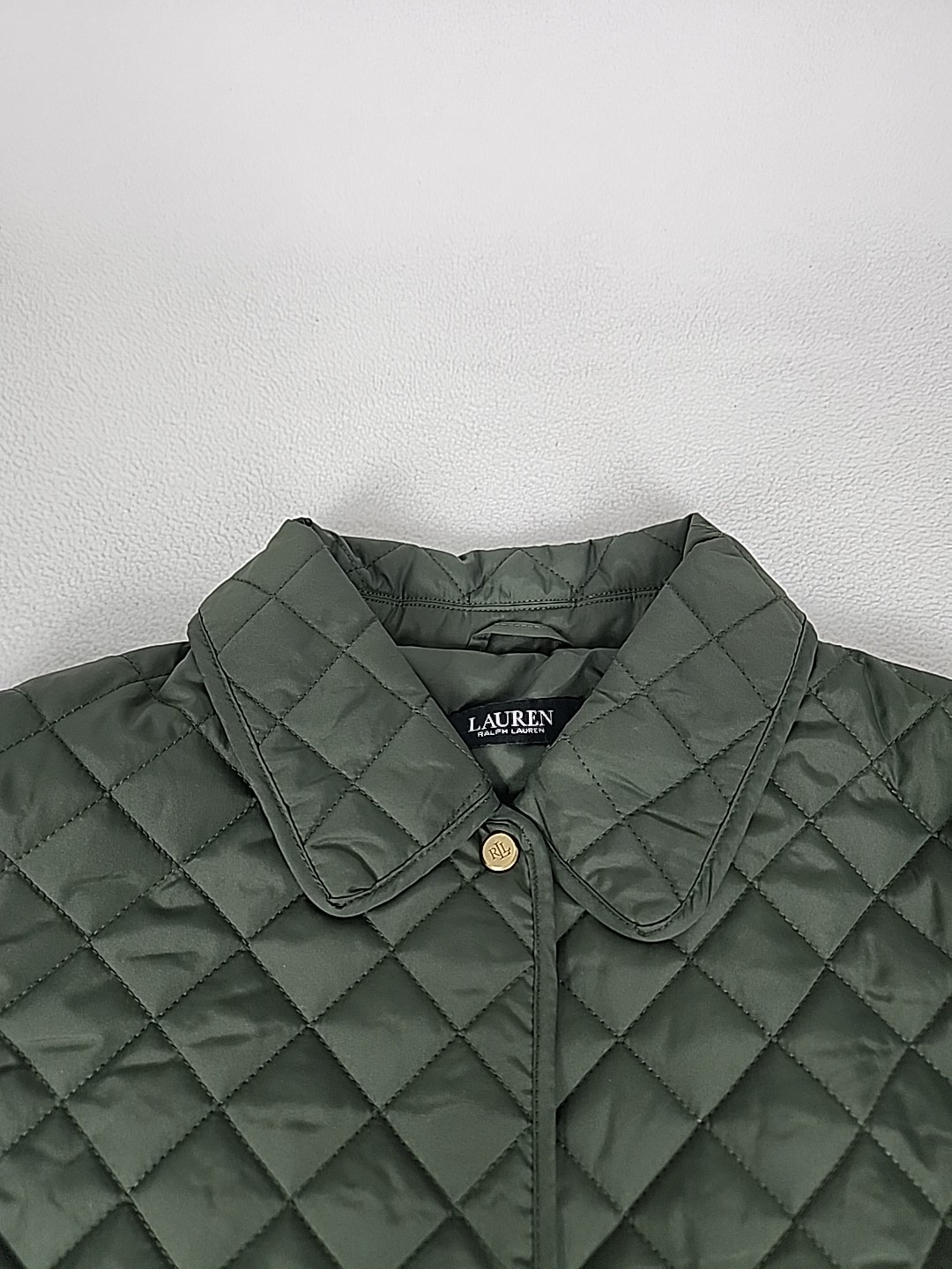 Lauren Ralph Lauren Diamond Quilted Button Up Mid Jacket Women’s Large Green