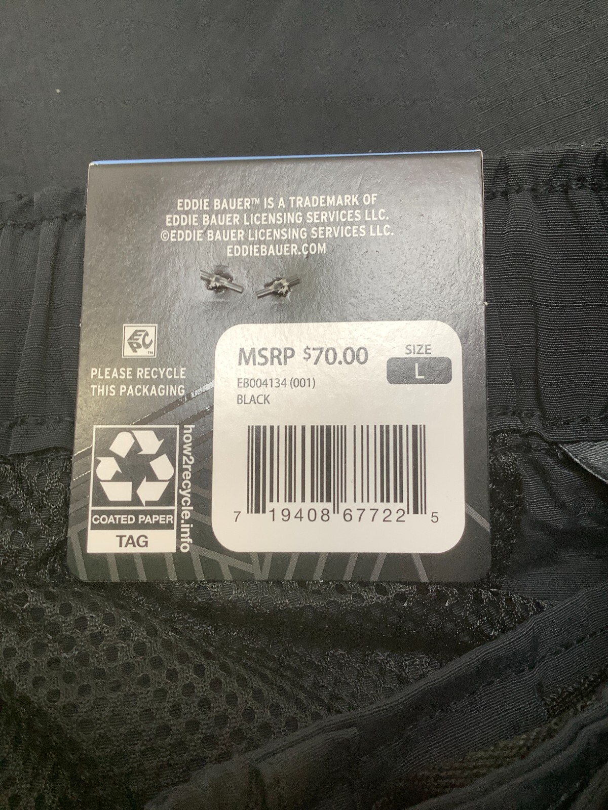 Eddie Bauer Men’s Ripstop Tech Pull On Short, Large, Black, Free Shipping!!!