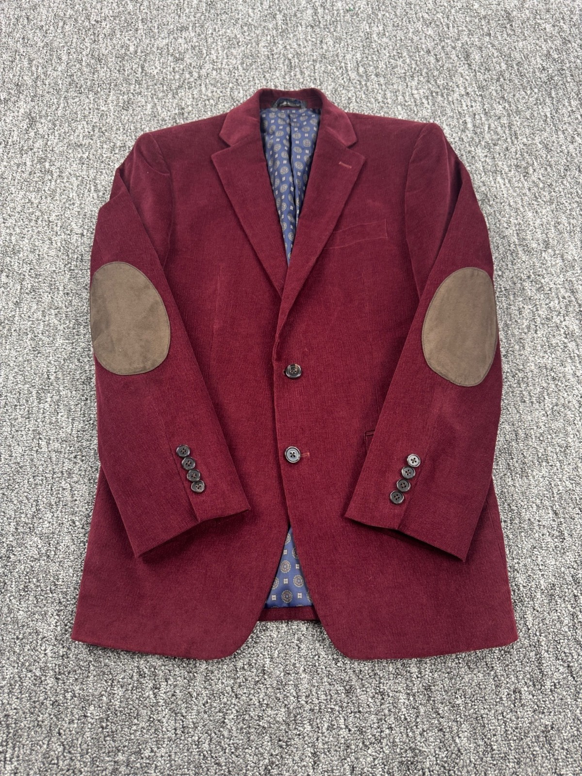Ralph Lauren Blazer Men 37R Suede Elbow Patches Wine Red Corduroy Career Jacket