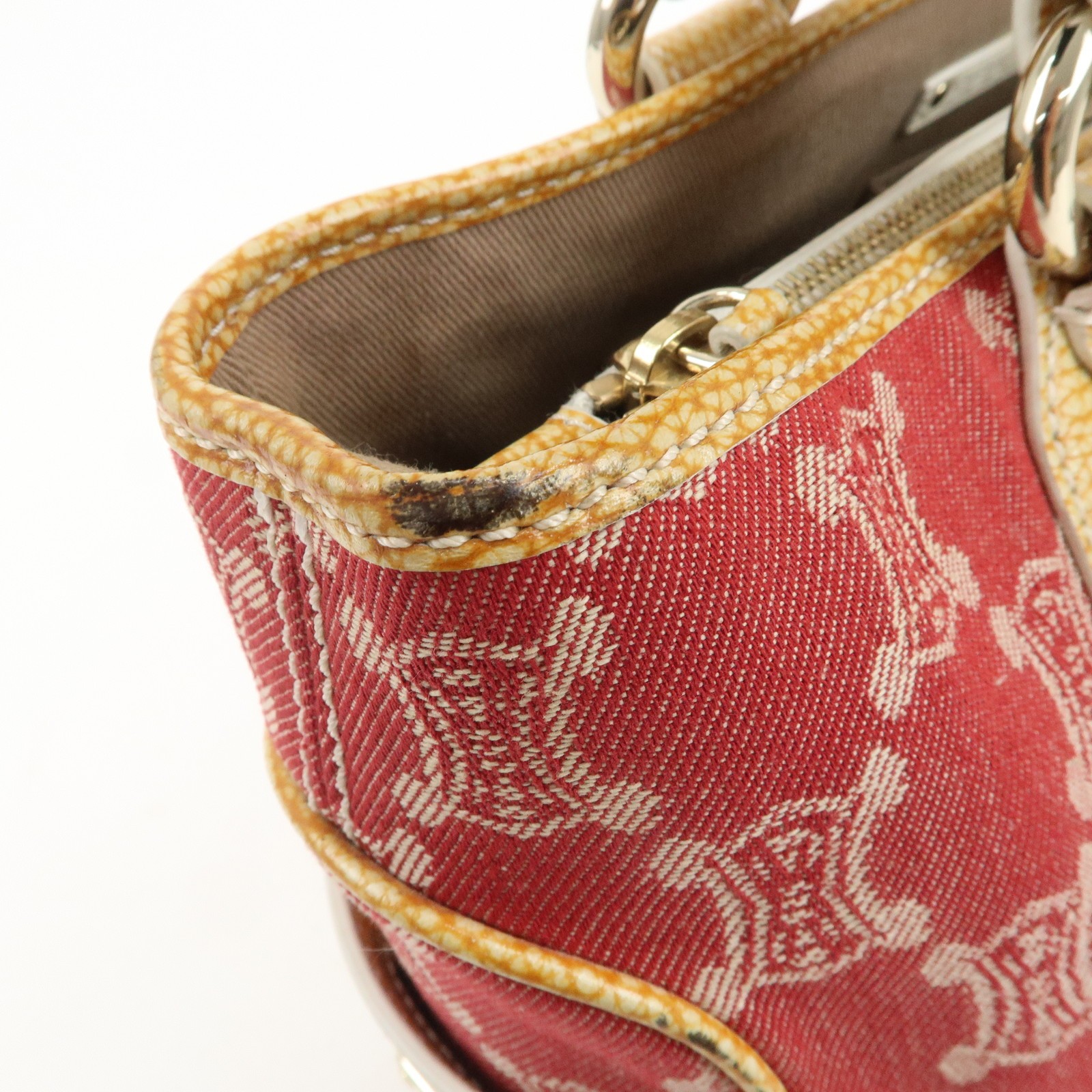 CELINE Macadam Boogie Canvas Leather Hand Bag Red Beige Authentic Used F/S