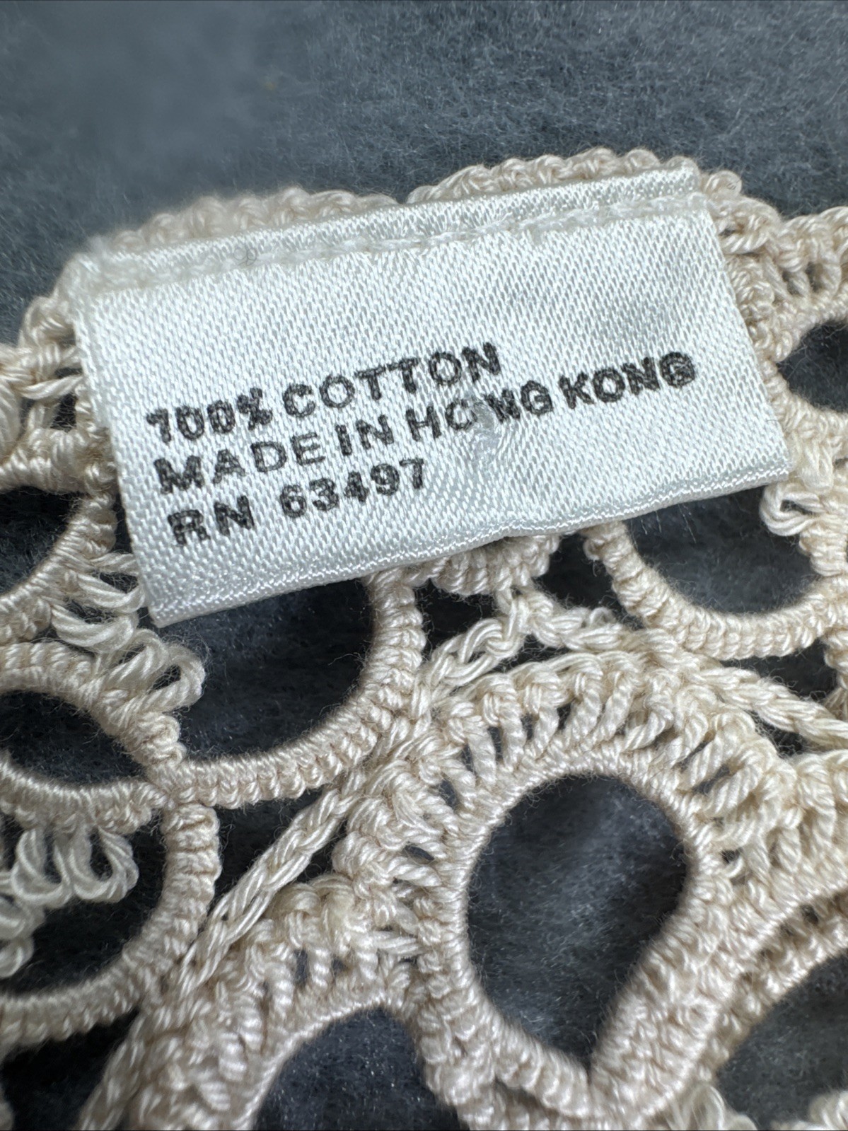 Vintage Tatted Lace Collar Cotton Floral Medallion Hong Kong Button Close