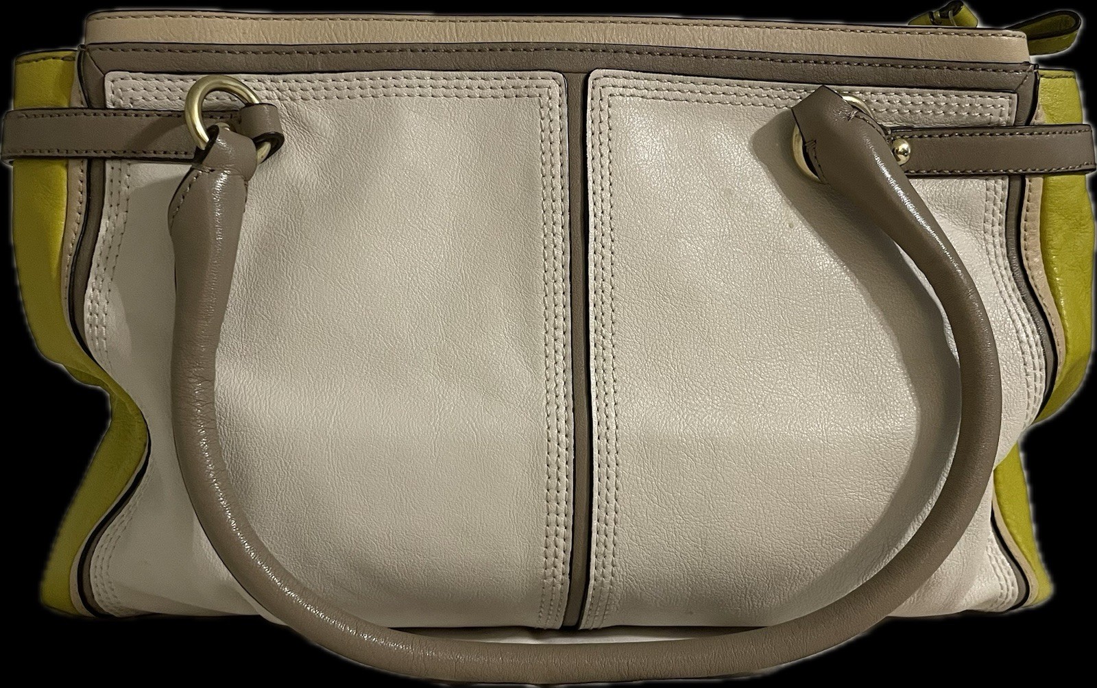 Coach Madison Colorblock Kara Carryall Satchel Parchment and Kiwi Gold Hardware