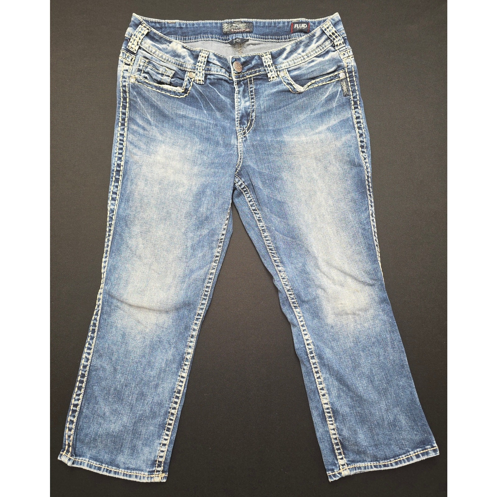 Silver Suki Capri Jeans Womens 30×21 Blue Bootcut Cropped Fluid Denim