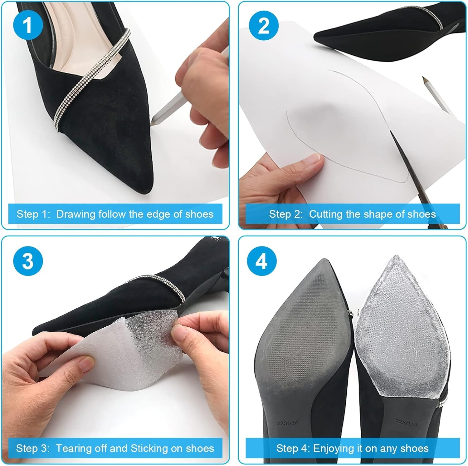 Shoe Sole Protectors Clear Self-Adhesive Cover for Sneakers High Heels 4 Pcs