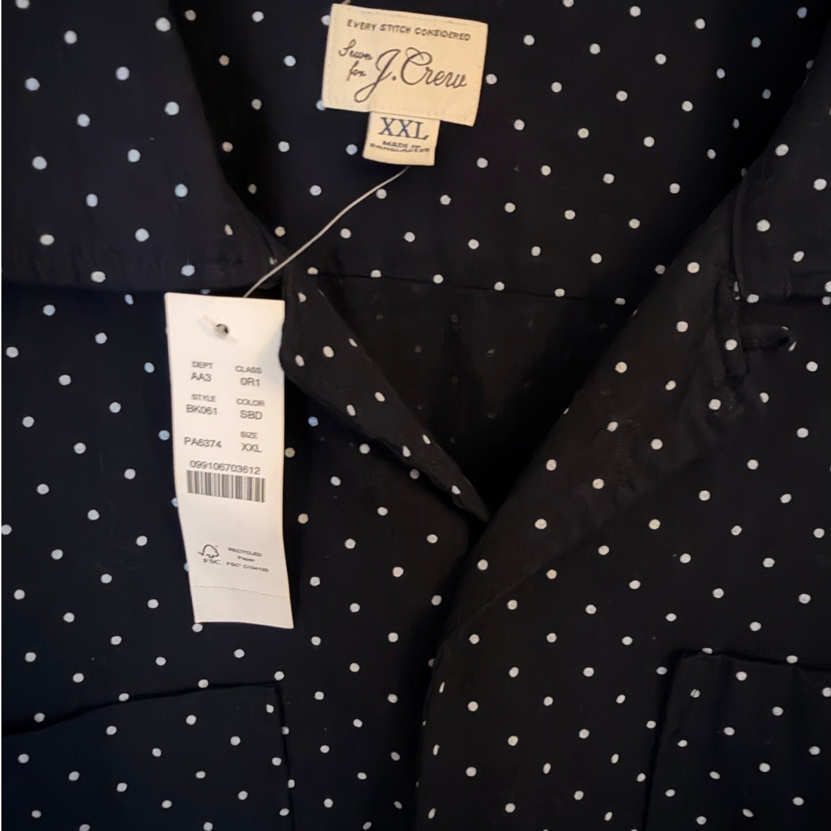J. Crew Perfect NWT Dark Blue Shirt White Polka Dots Size XXL Wool Blend