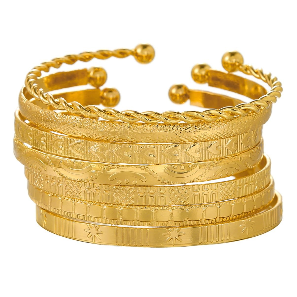 LXSSLY 7Pcs Gold Cuff Bracelets Set for Women,Boho Multi Layer 2.36 in, Gold2