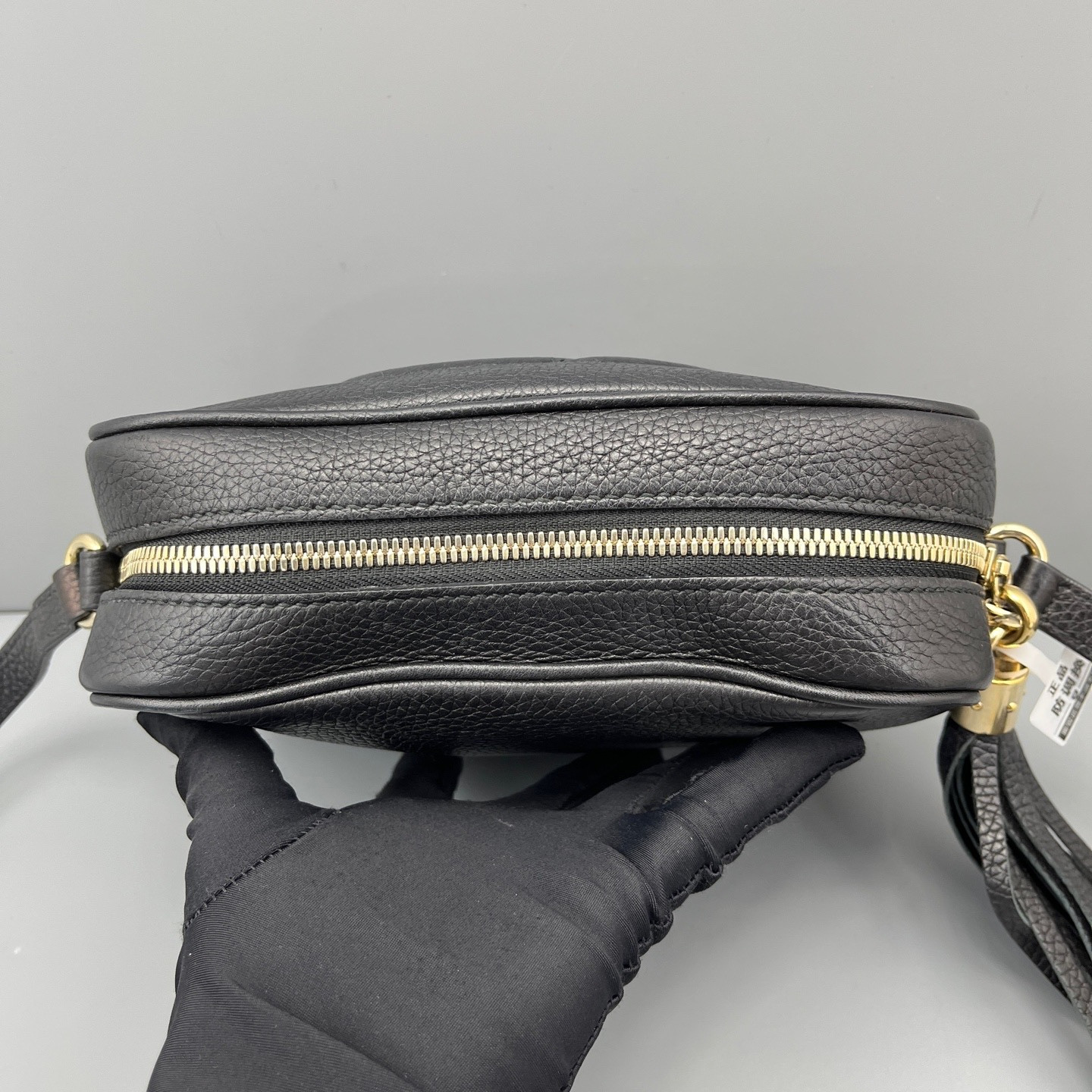 Authentic Gucci Soho Small Camera Bag Pebbled Leather Crossbody Black Gold-Tone