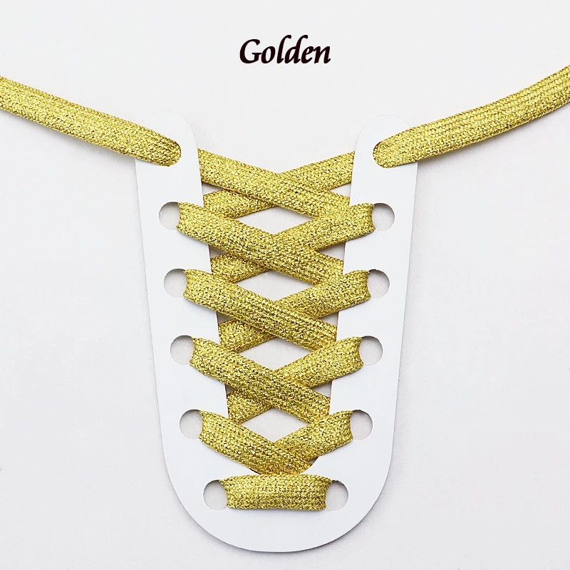 1 Pair New Colorful Gold Silver Shiny Flat Laces Glitter Shoelaces for Athletic
