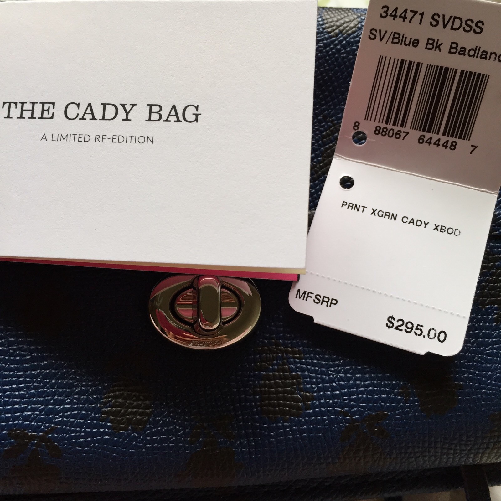 COACH CADY Crossbody Handbag in Printed Crossgrain Leather F34471 Blue Badlands