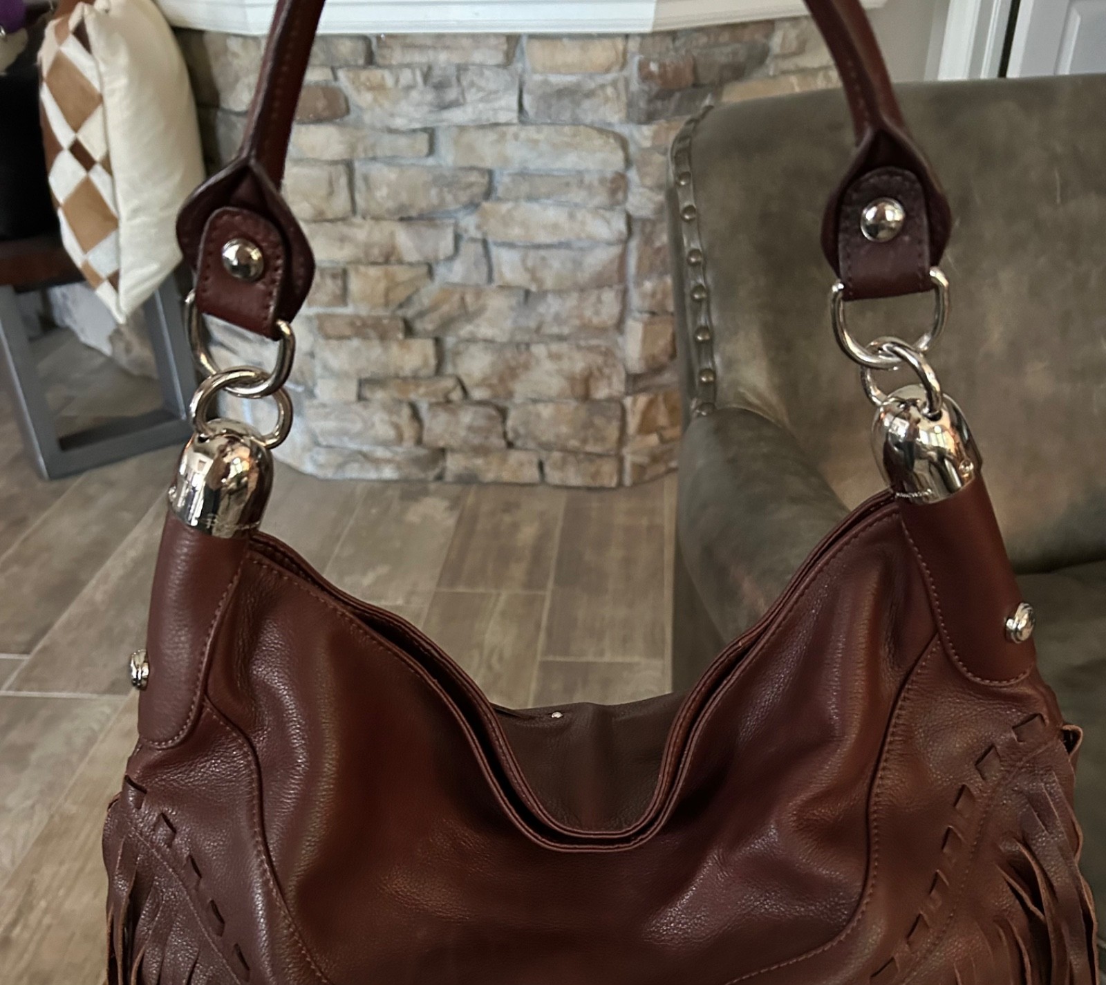 NEW B. MAKOWSKY ANDALUSIA FRINGE LEATHER BROWN HANDBAG