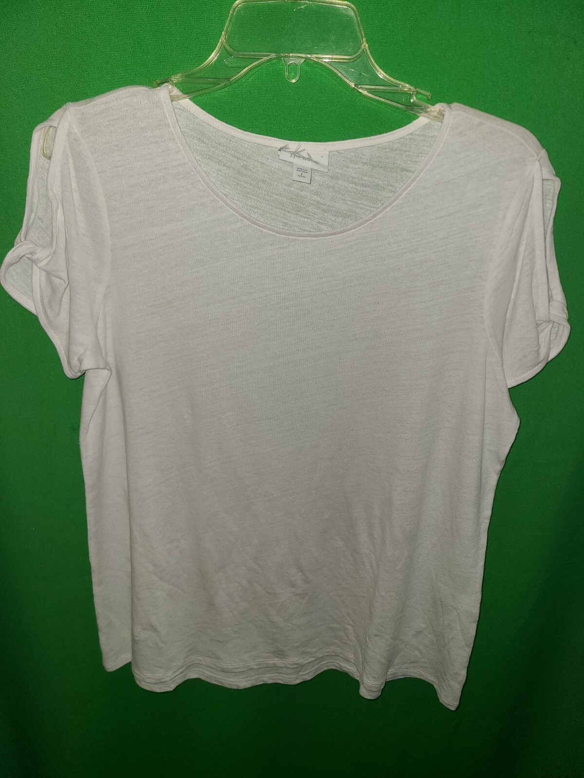 9027) NWOT J JILL petite small white linen blend knit top tee slit sleeve new PS