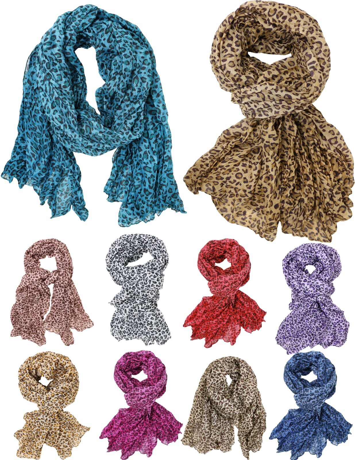 Small Classic Leopard Print Scarf Full Body Look Crinkle Scarf