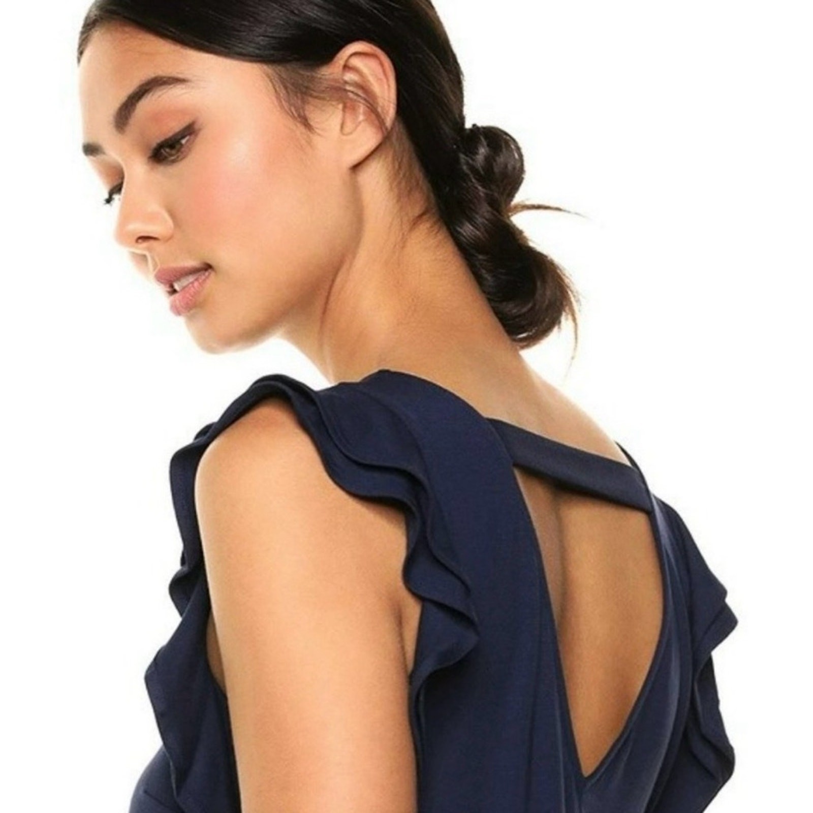 Lilly Pulitzer Dani Ruffle Swing Dress True Navy XS Flutter Sleeve V-Back A-Line