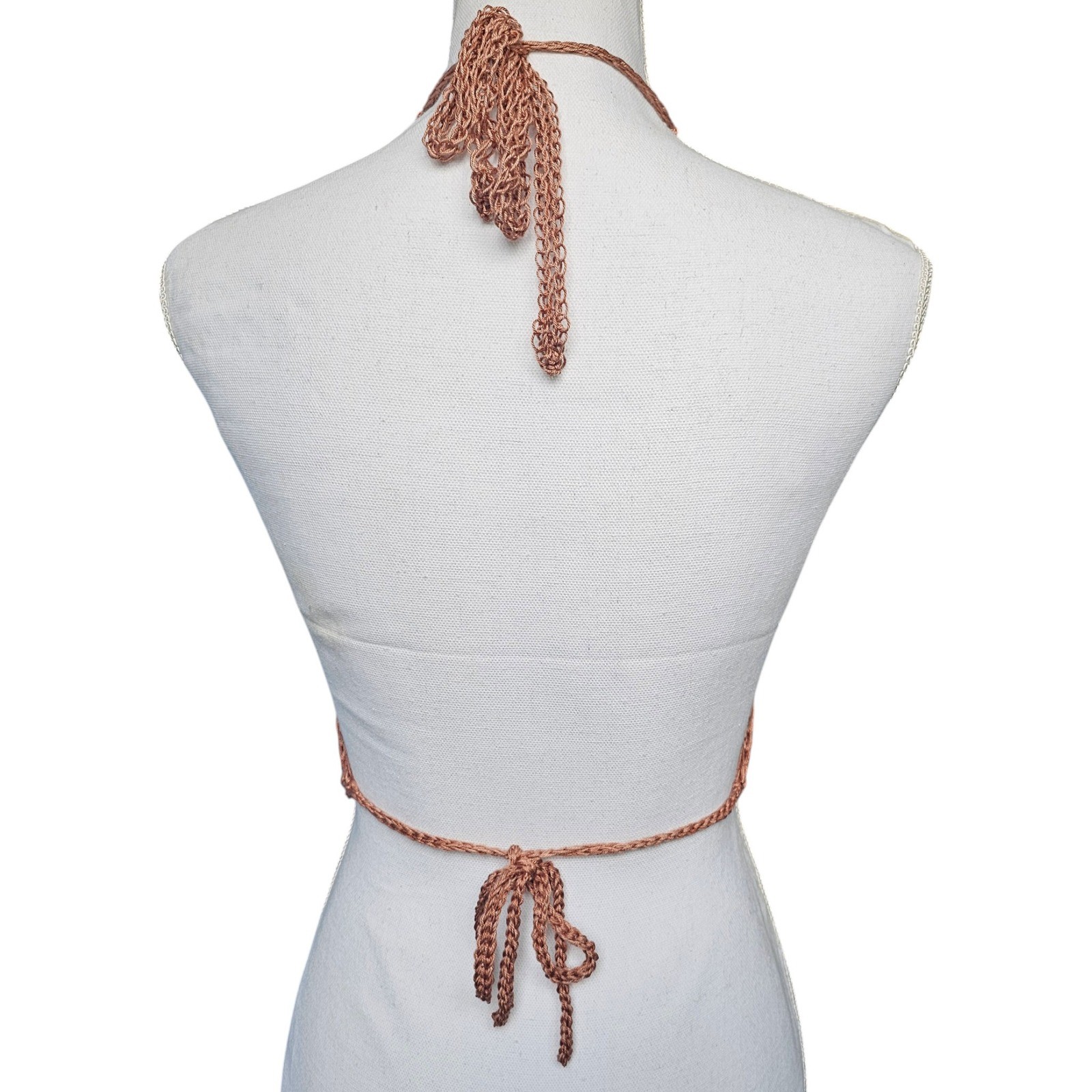 Handmade Knit Halter Top Copper, Bead Accent, Boho Festival Wear