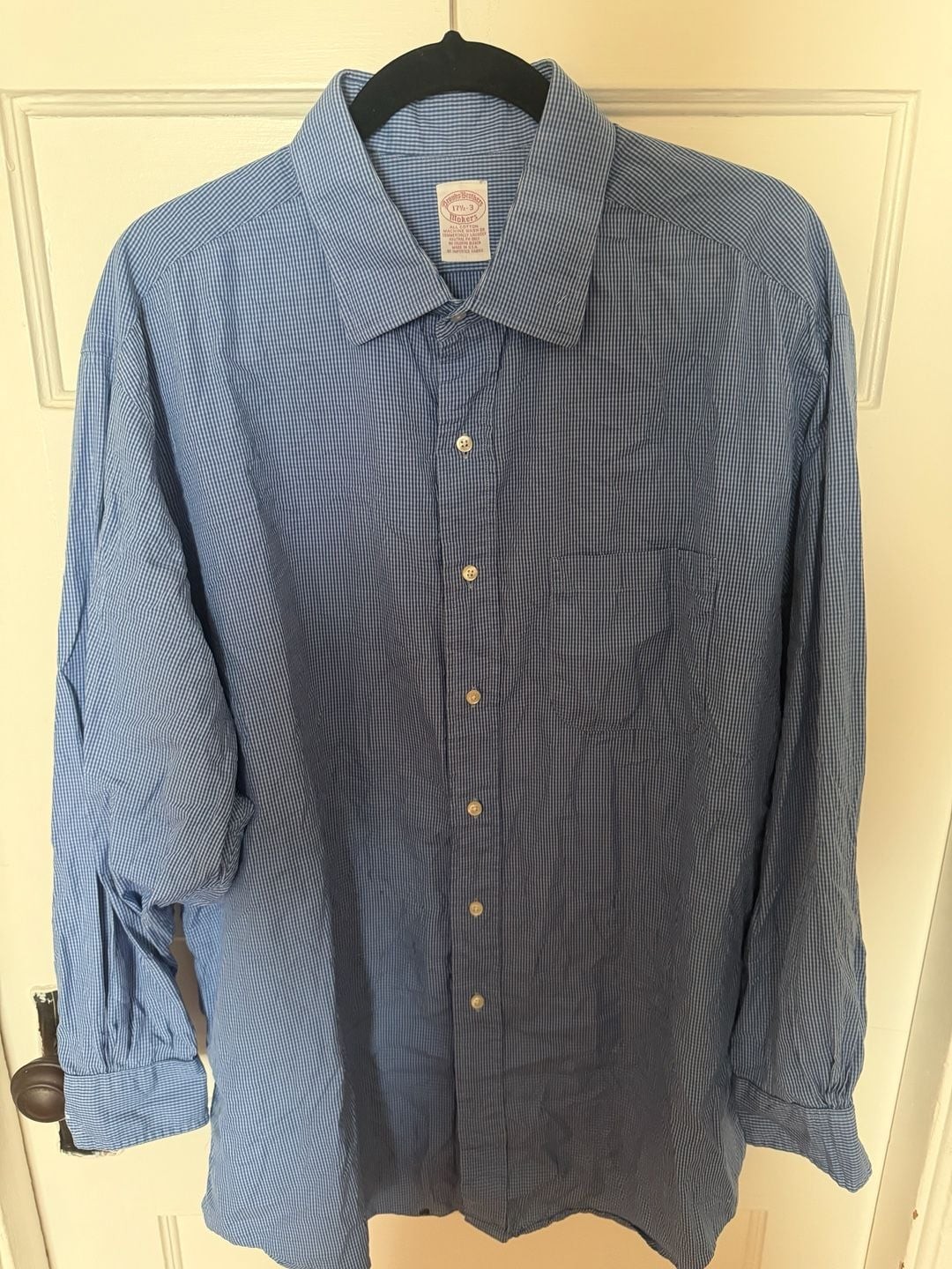 Brooks Brothers Makers Blue Gingham Dress Shirt 17.5-3