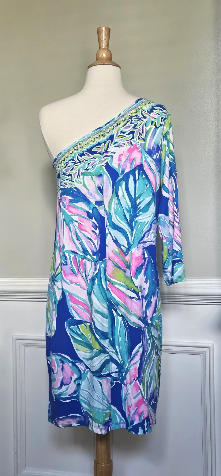 LILLY PULITZER SIZE LARGE PETRA ONE SHOULDER DRESS *CASA DEL SOL* RARE