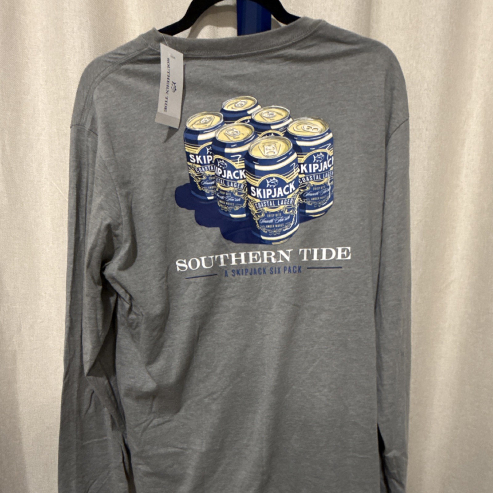 Southern Tide Skipjack Six Pack Graphic Print Long Sleeve Gray Heather Quarry T…