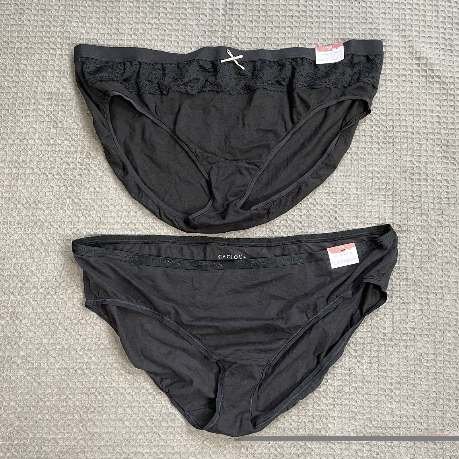 New Cacique Cotton Hipster Panties 18/20 Womens Set Of 2 Black (1 Lace Accent)
