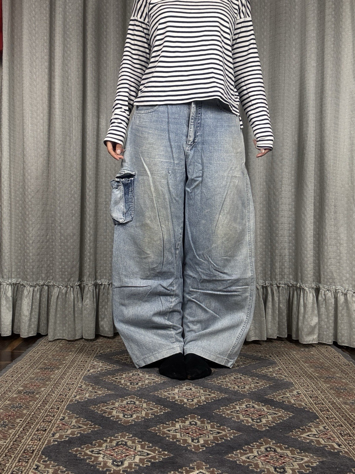 Maxon Baggy Cargo Jeans Y2K Vintage Wide Leg Light Wash Denim L