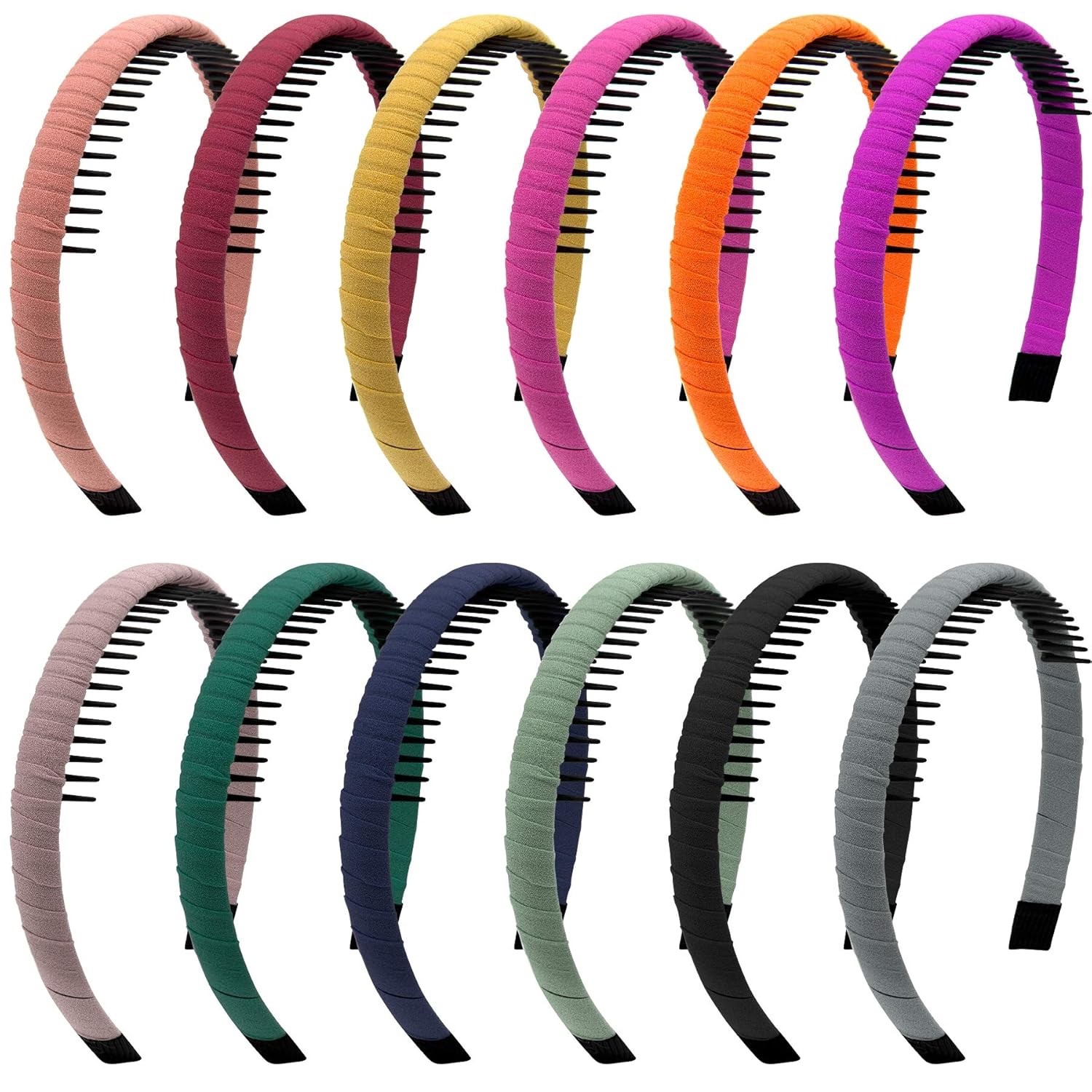 Duufin 12 Pieces Teeth Comb Headband Non-slip Hair Headbands Colorful