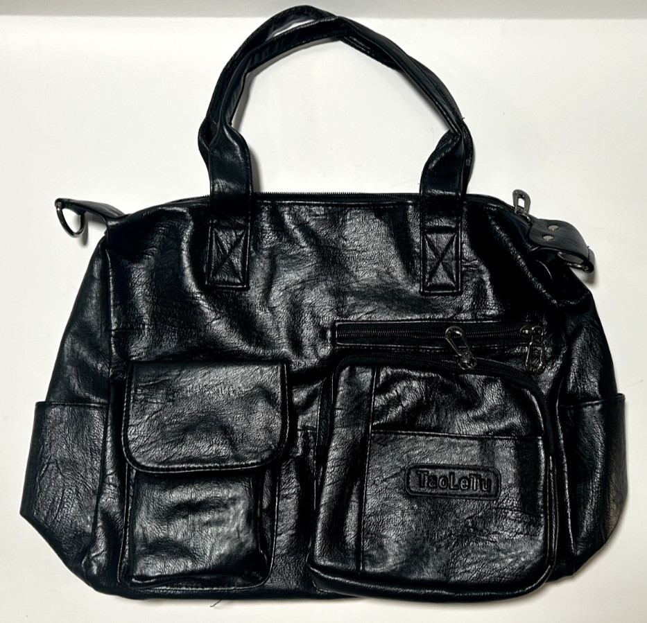 Black Crossbody Shoulder Handbag Purse With Many Pockets 100%Polyurethane-Lining