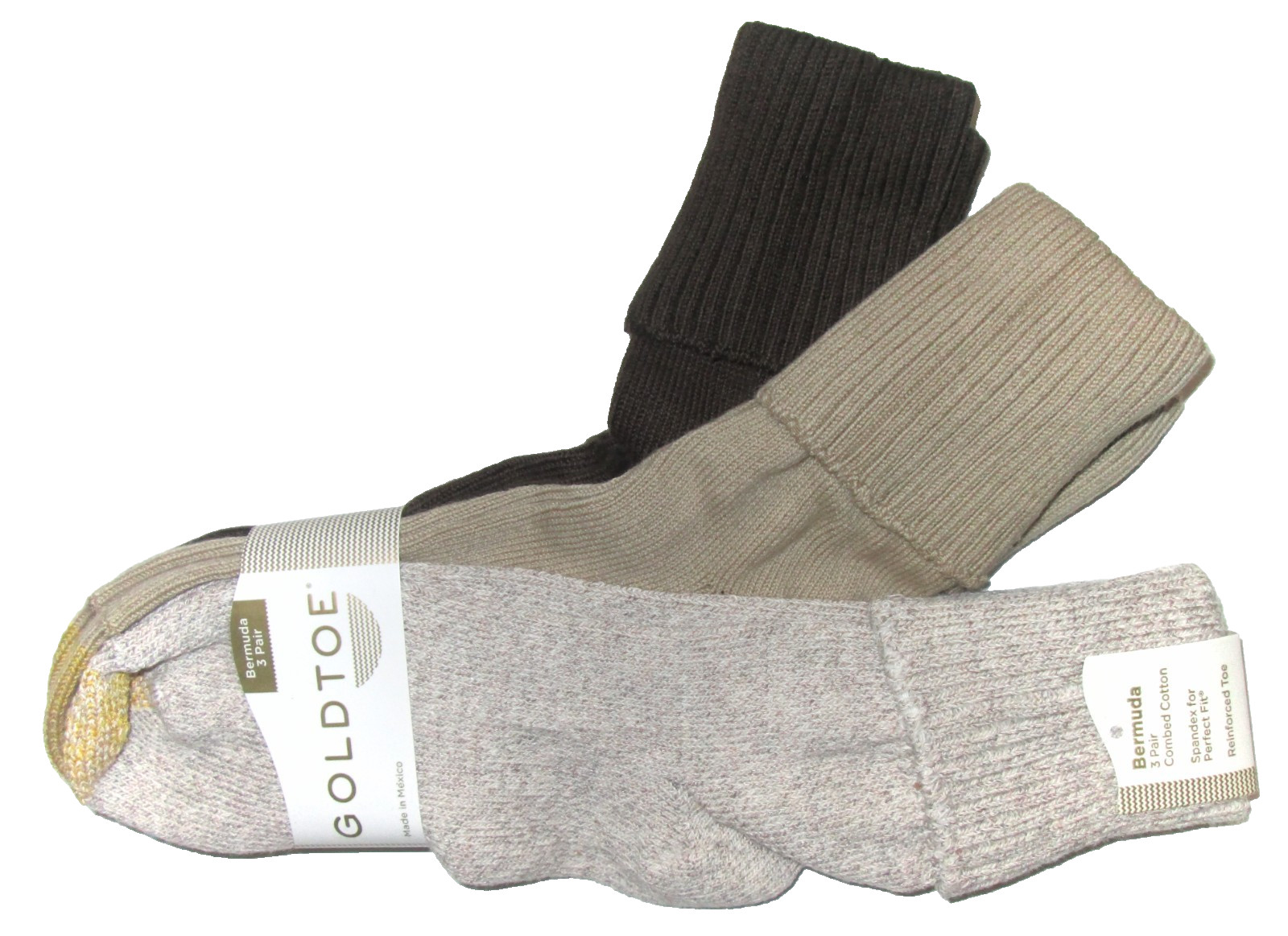 3 Pairs Womens Gold Toe Bermuda Assorted Cotton Turn Cuff Socks