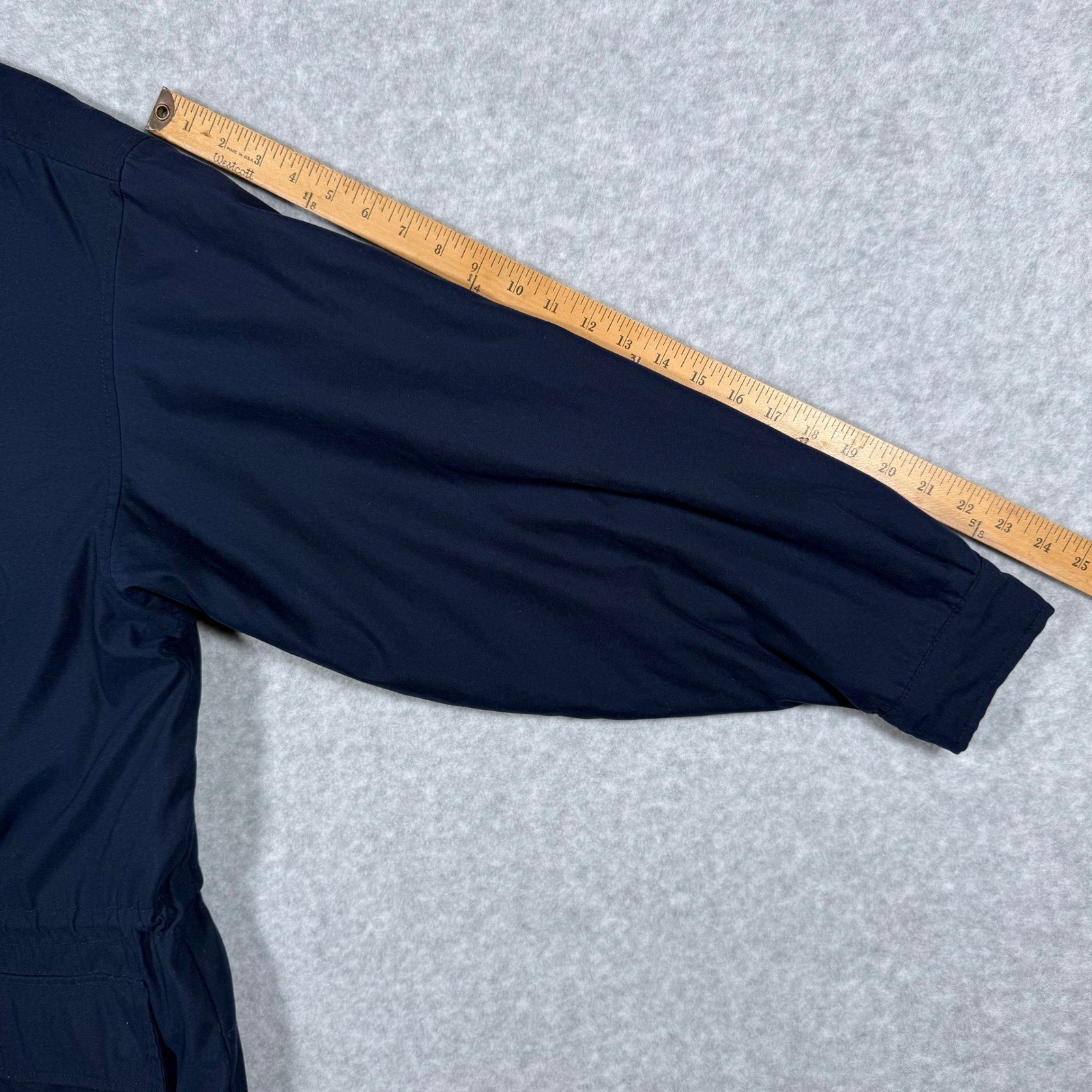 Eddie Bauer Mens Navy Blue Quilted Lined Chore Jacket Leather Collar Medium Y2k
