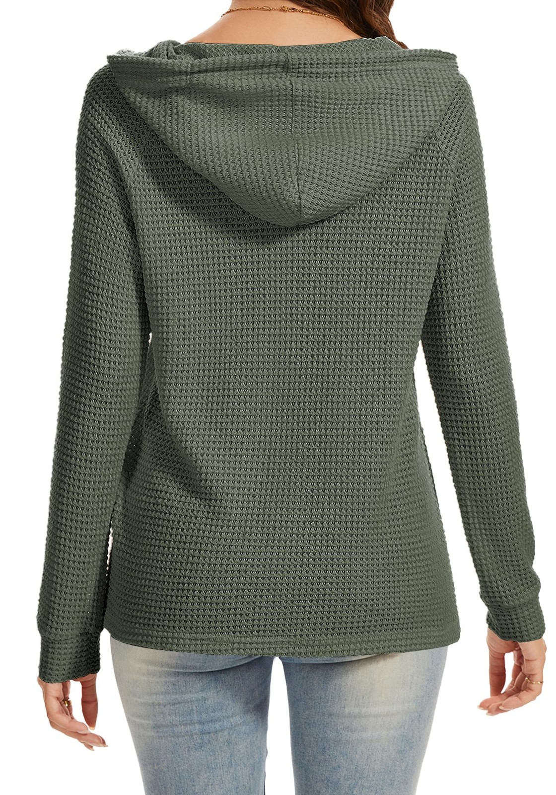 Dimur Waffles Knit Pullover Tops Christmas Drawstring Hoodie Medium, Green