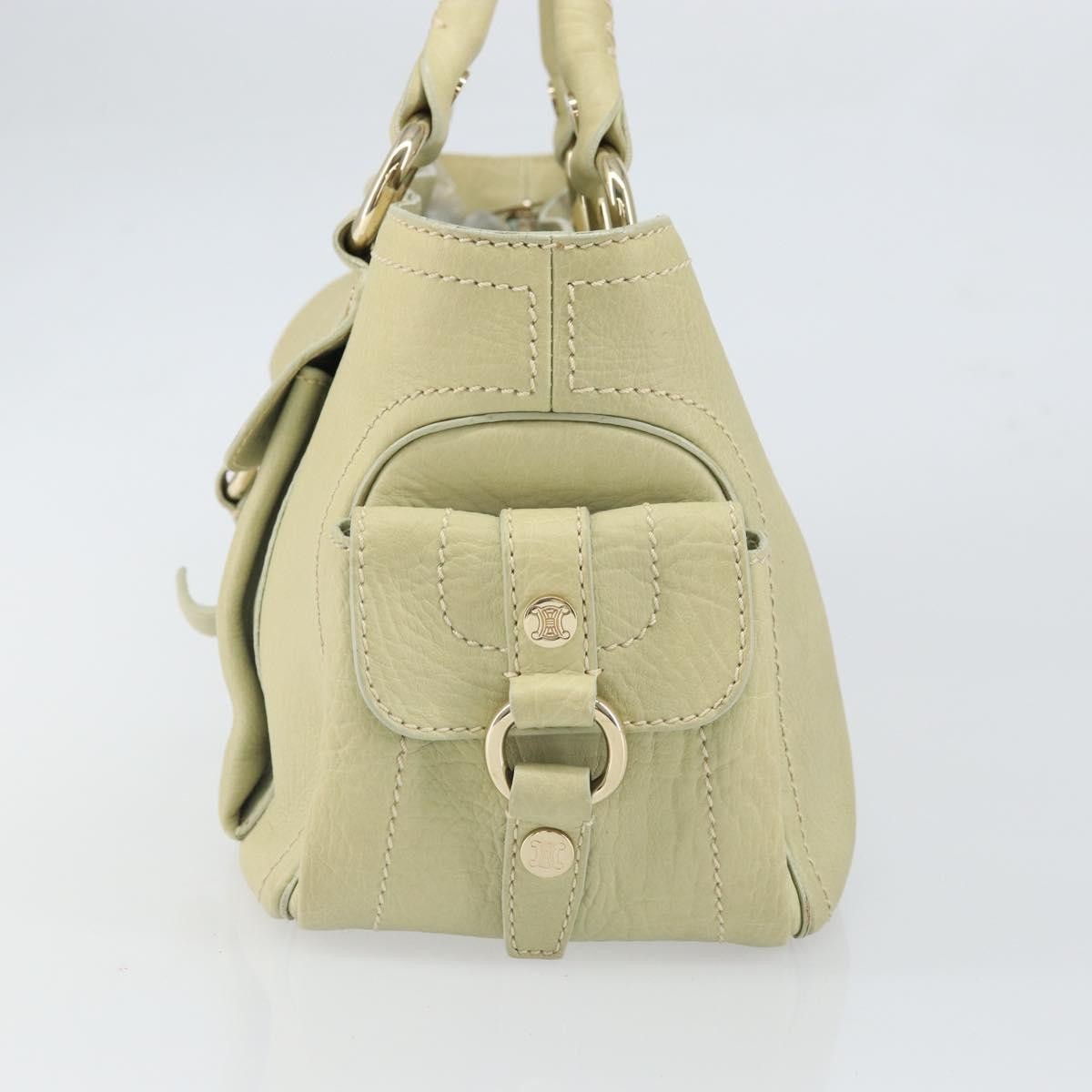 CELINE Boogie Hand Bag Leather Green Gold Auth BA9733
