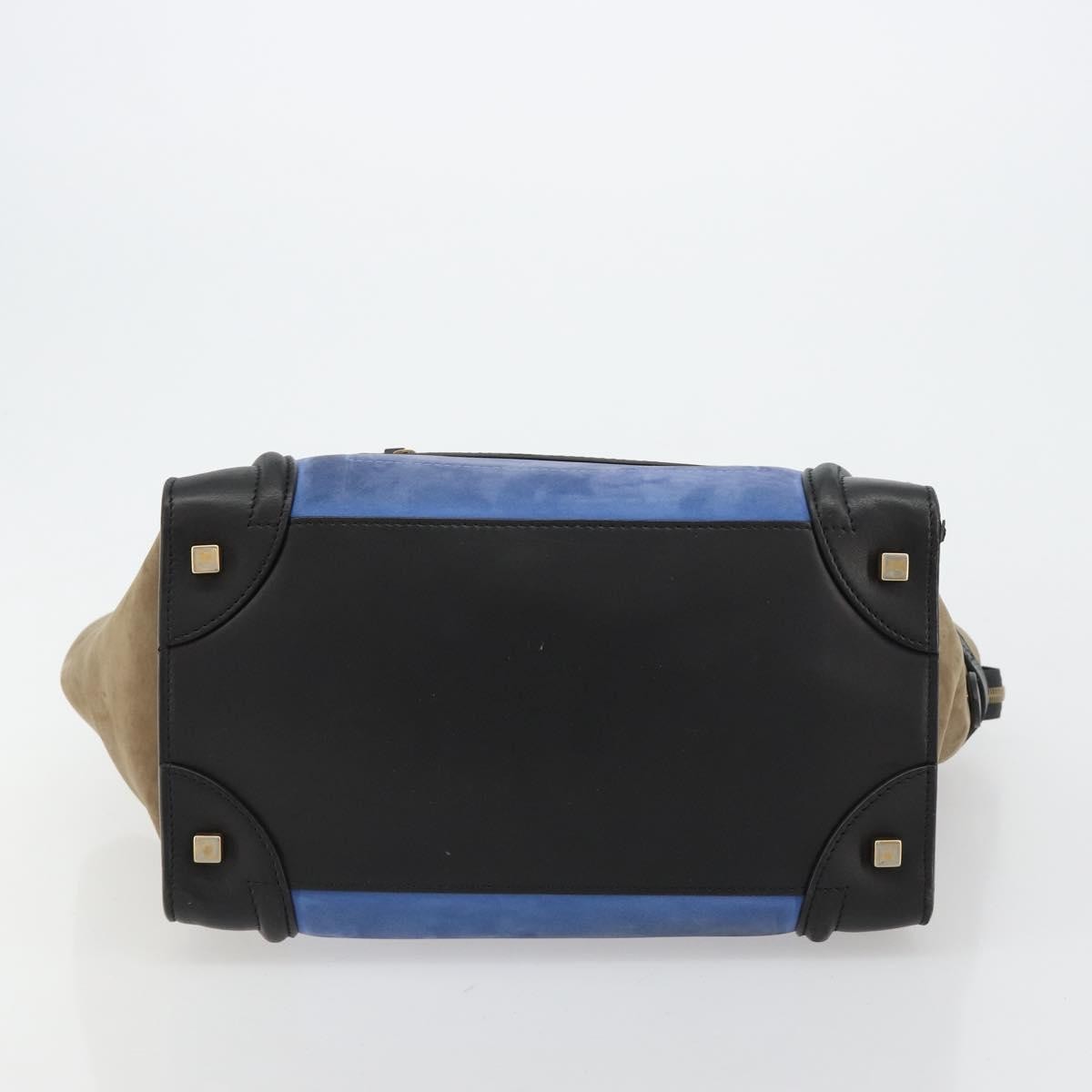 CELINE Luggage Mini Shopper Hand Bag Suede Light Blue Gold Auth ep14637A