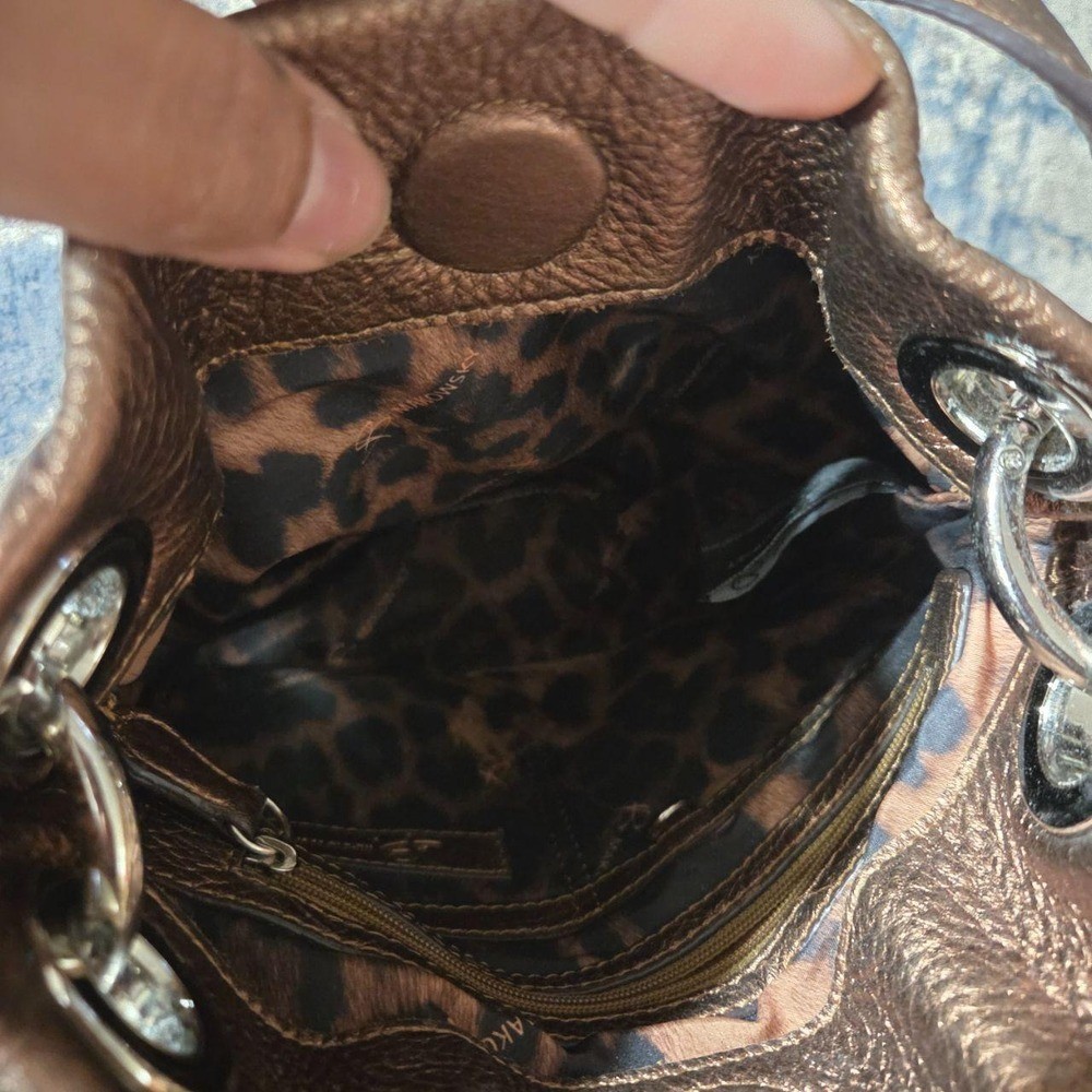 B. Makowsky Bronze Metallic Pebbled Leather Hobo Shoulder Bag Purse Y2K