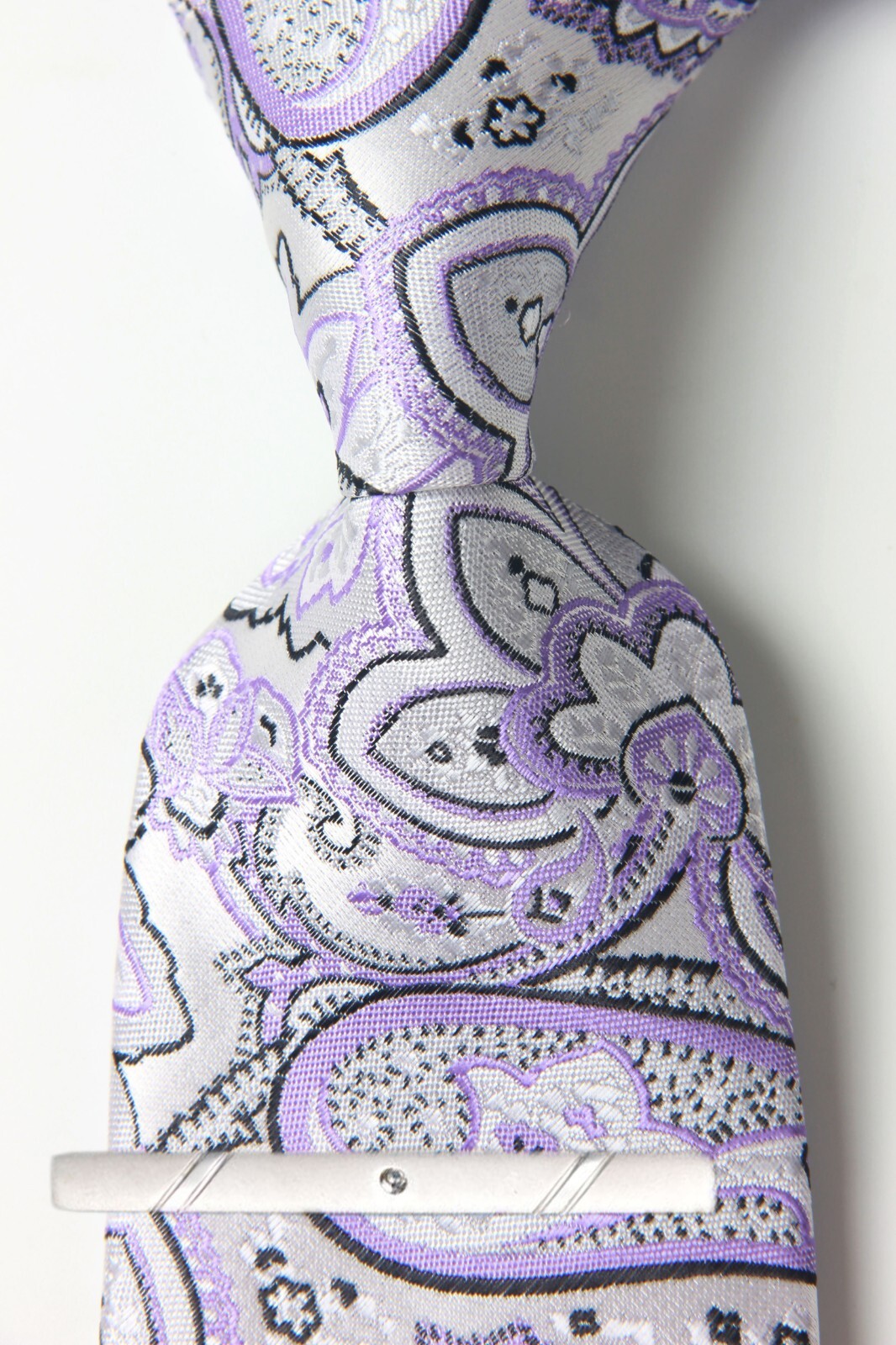 Classic Paisley Purple White Black 100% JACQUARD WOVEN Silk Men’s Necktie Tie