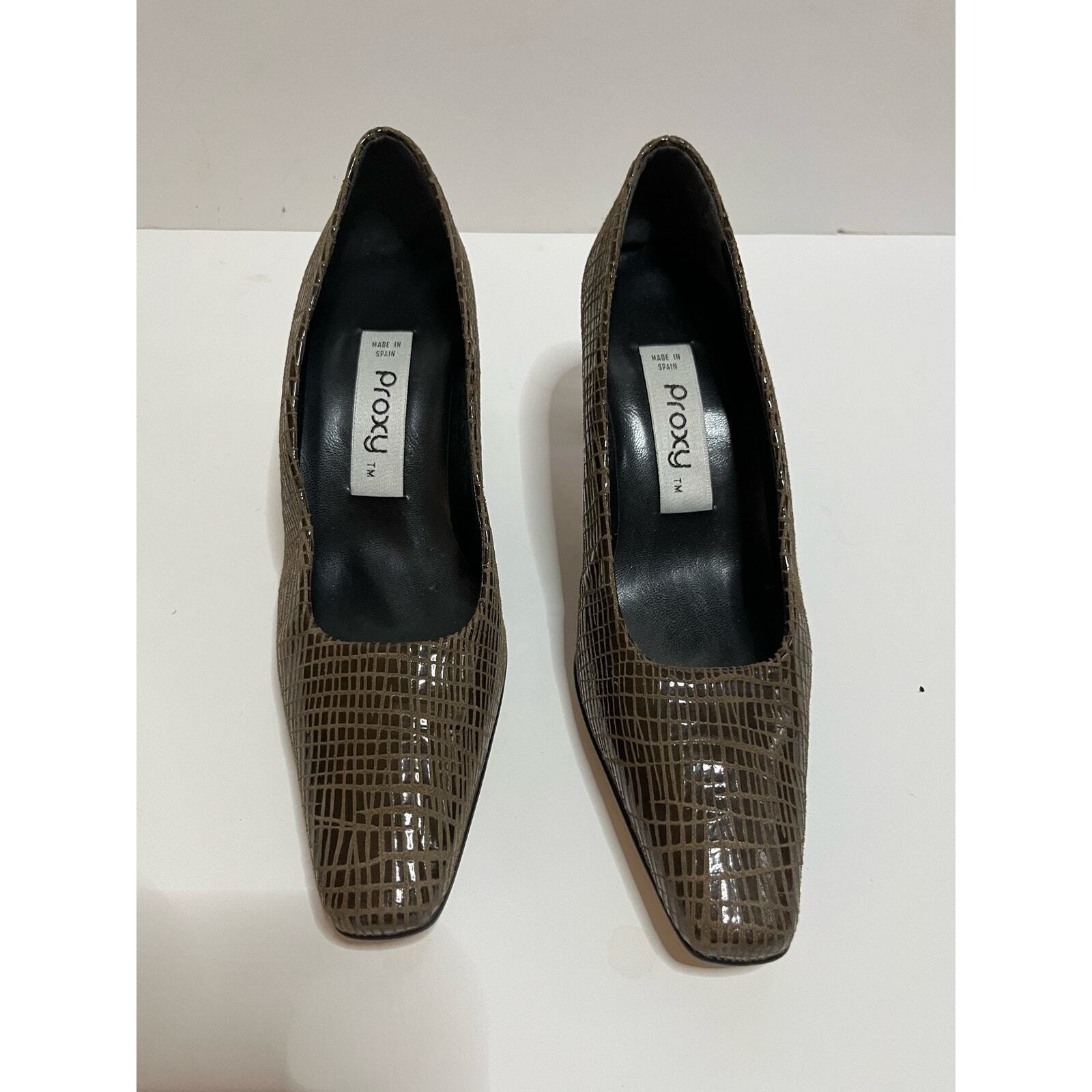 Vintage Proxy Made In Spain Leather snake embossed 2 1/2″ block heels 7 1/2 NEW