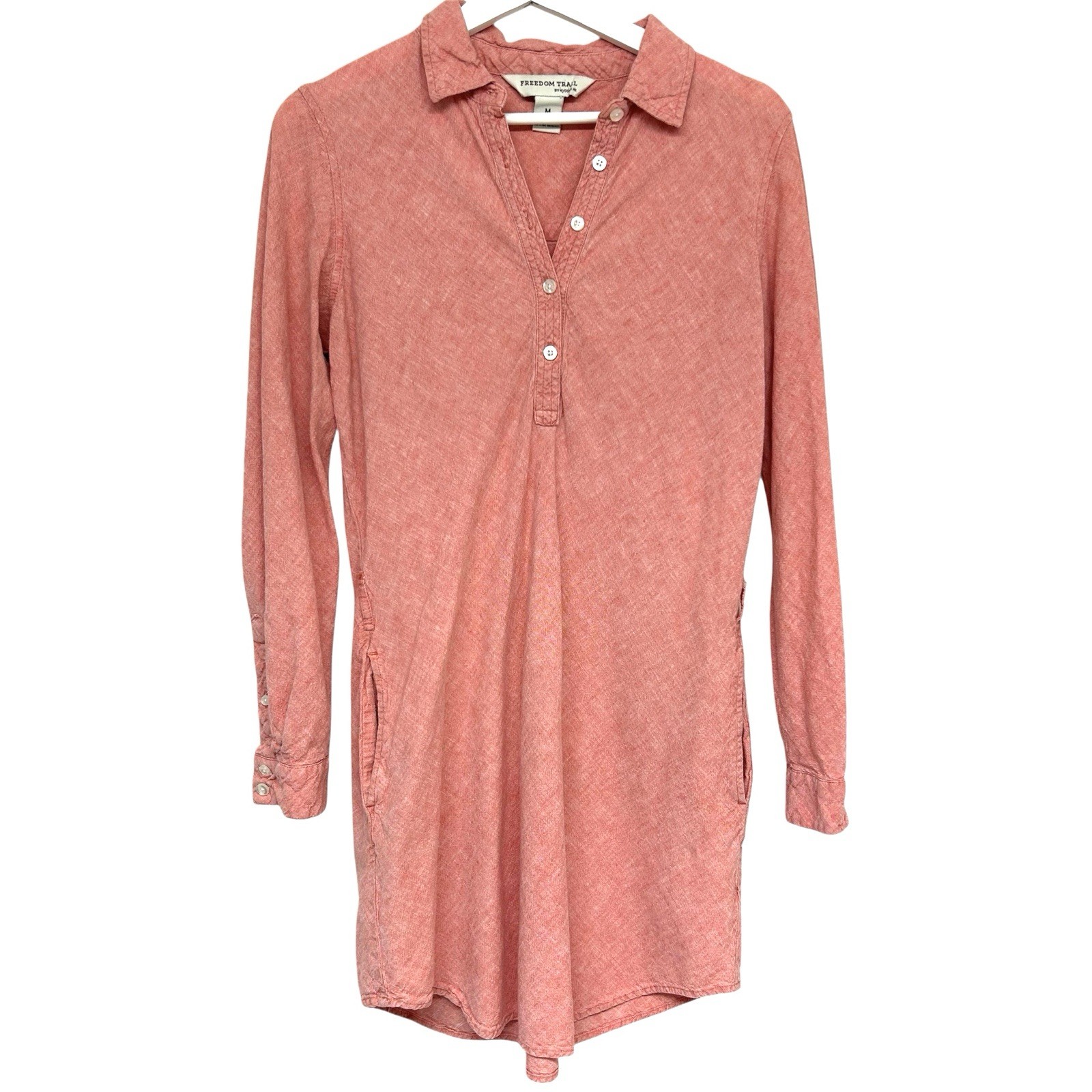 Freedom Trail by Kyodan Linen Blend Henley Tunic Shirt Dress Roll-Tab Sleeve M P