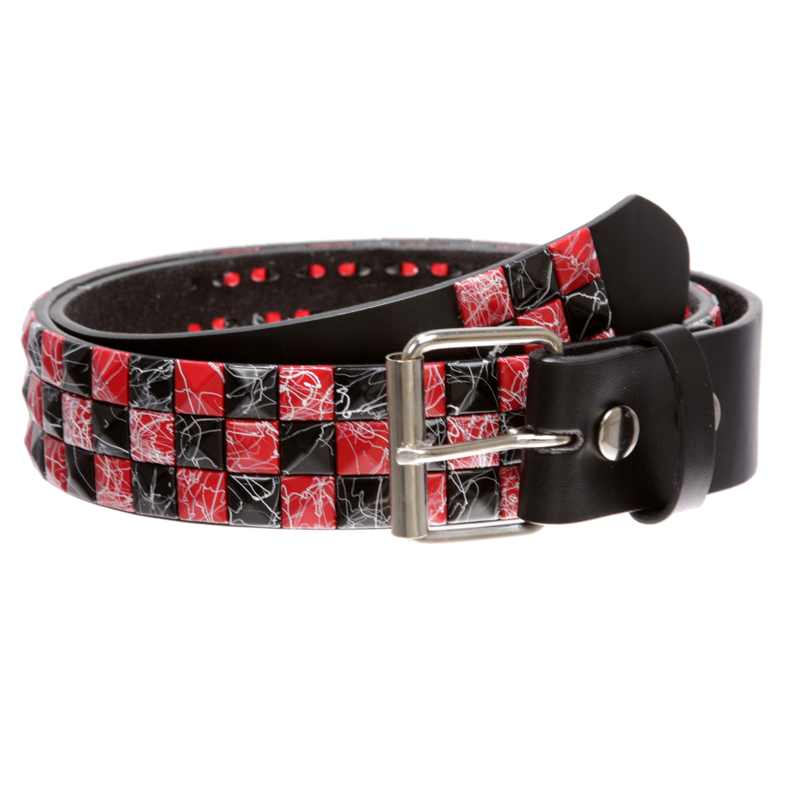Snap On 1 1/2″-38mm Checkerboard Punk Rock Studded Belt