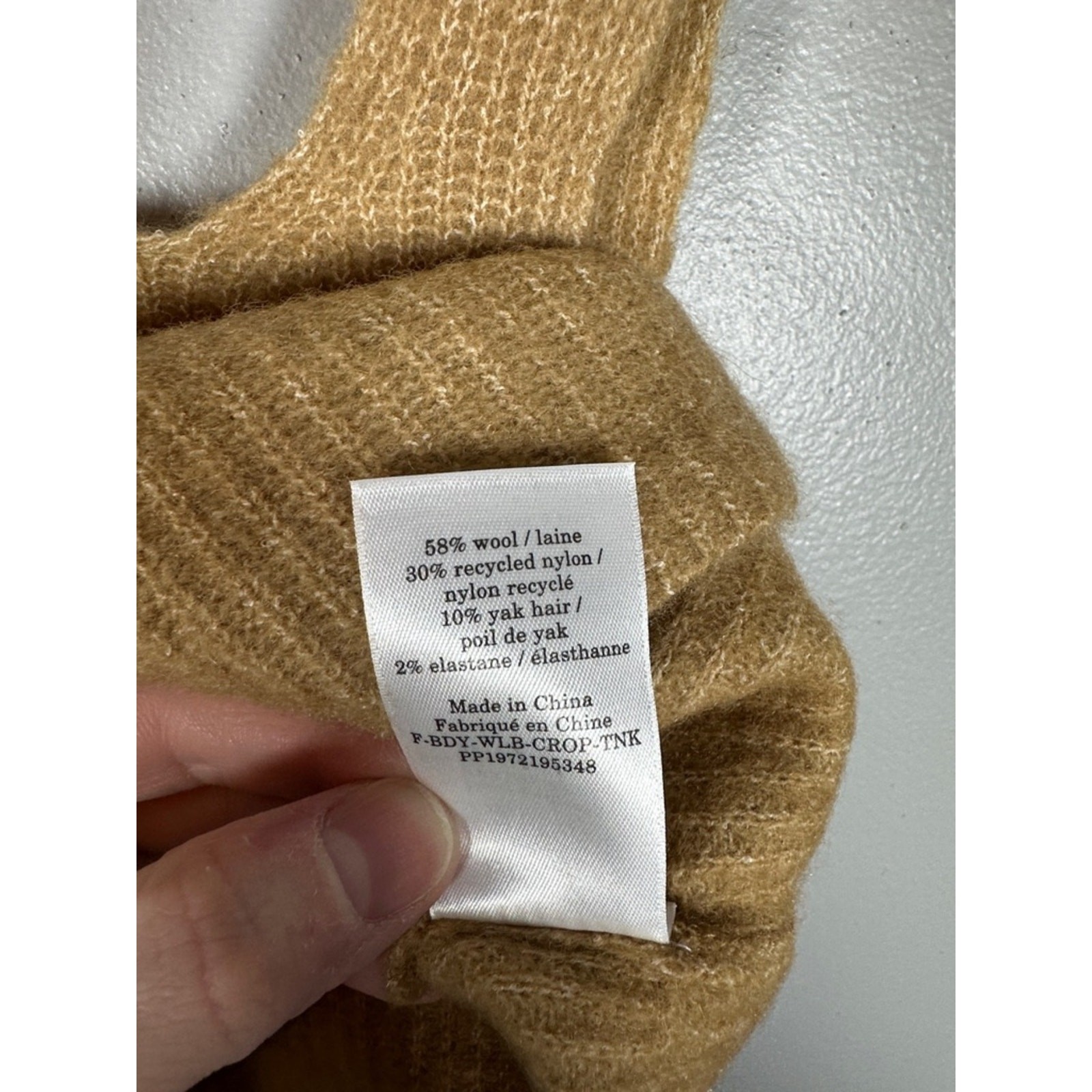 Everlane The Cozy Stretch Cropped Tank Wool Blend Camel Small NWT