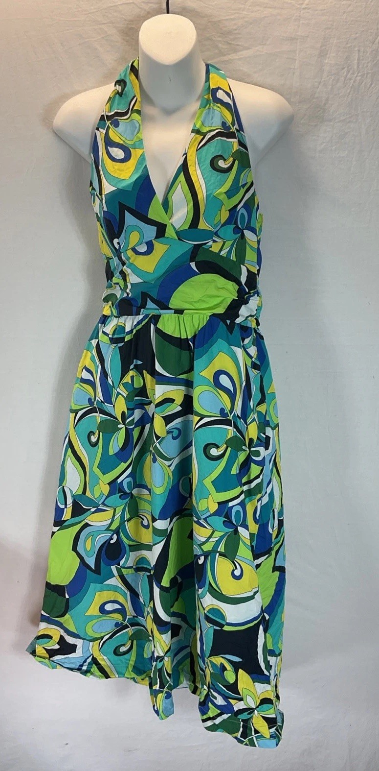 Boston Proper Halter midi Sundress size 6 Colorful psychedelic 70’s Retro