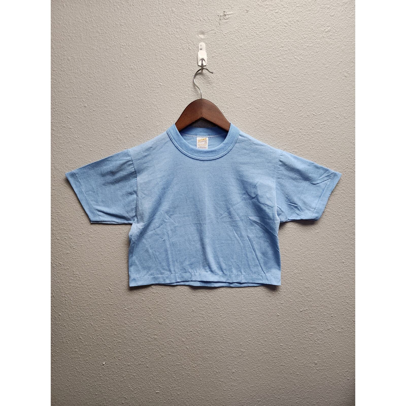 Vintage Crop Top Shirt Women Sportswear Blue Cropped Tee XS 50/50 USA Retro 80s