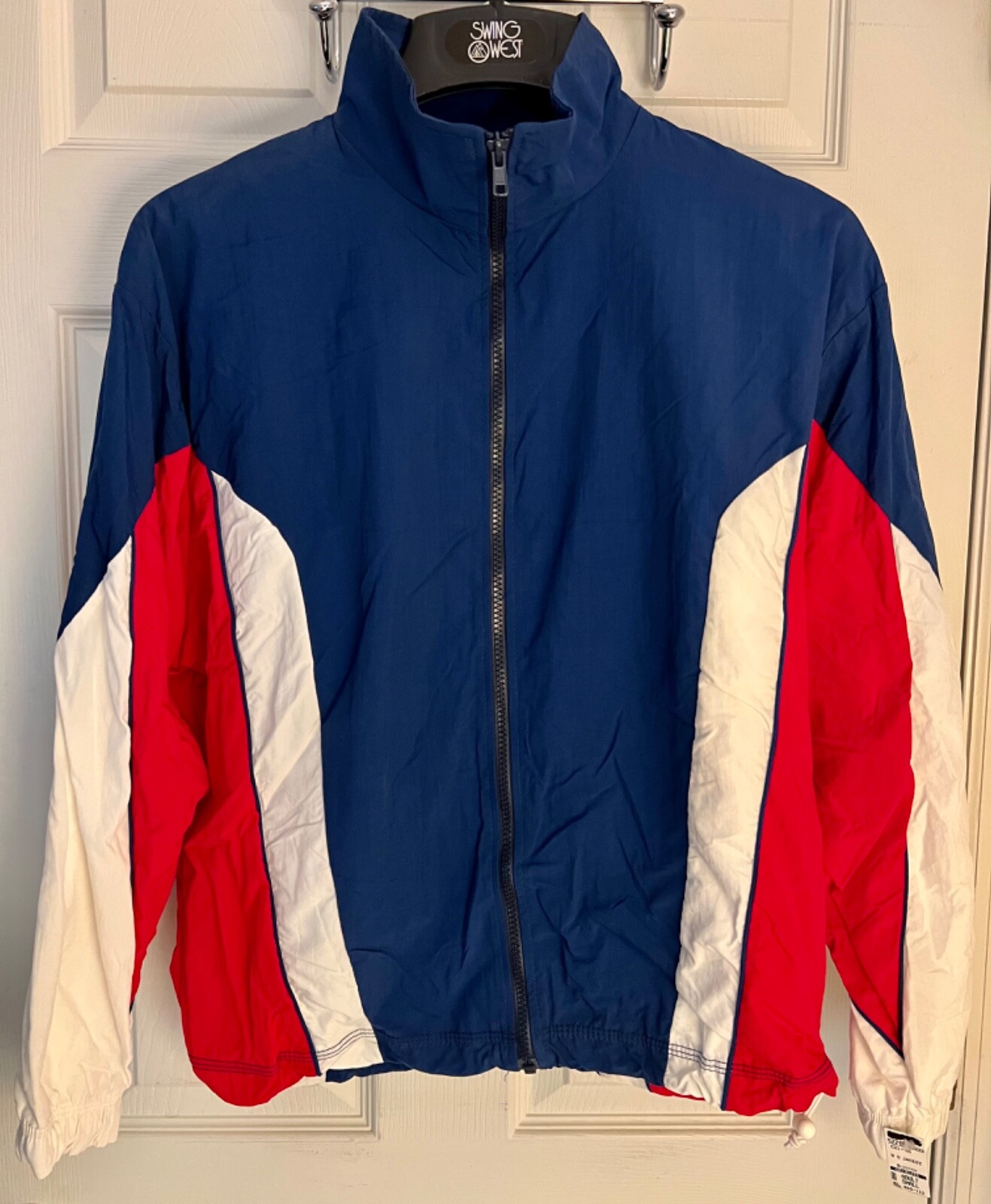 GK WARM UP JACKET ADULT SMALL NAVY RED WHITE SUPPLEX NYLON GYMNASTICS CHEER Sz S