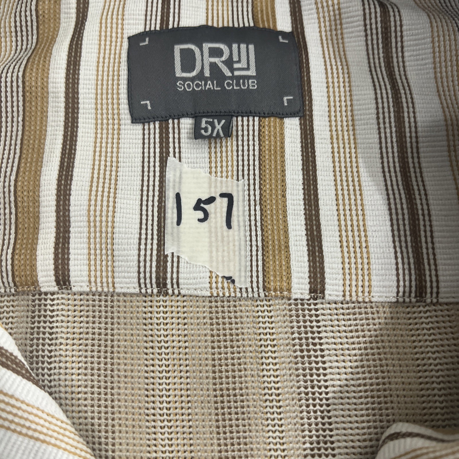 Dr Social Club Men’s 5X Casual Button Up Shirt Brown Striped Poly/spandex Blend