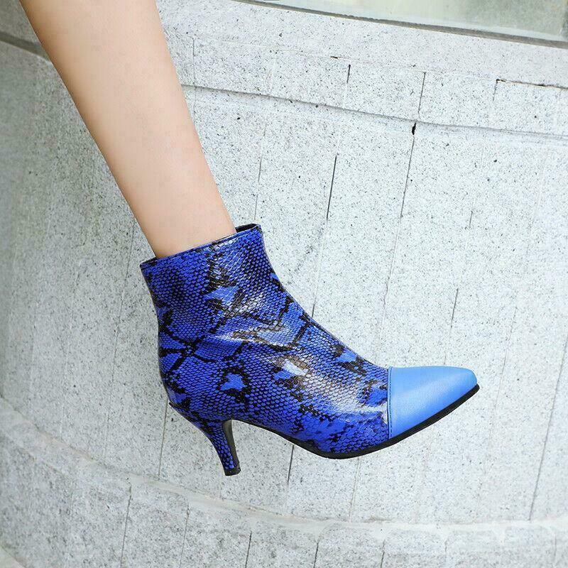 Chic Women’s Snake Pattern Ankle Boots Dress Party Casual Western Side Zip Shoes