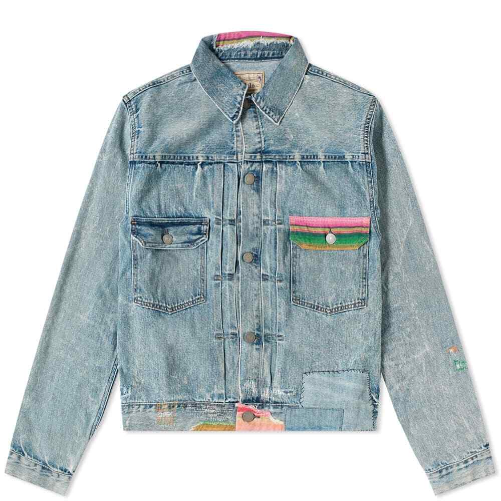 Polo Ralph Lauren Renton Distressed Repaired Patchwork Denim Jean Jacket New