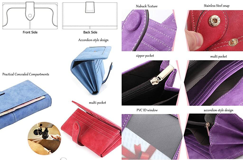 Womens Clutch Wallet with Hasp Safe Cell Phone Credit Card Holder Purse Leather