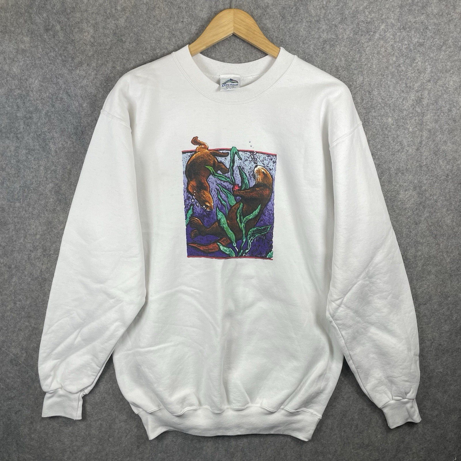 Dolphin Shirt Company Jumper Mens M White Otter Graphic Eckler 2001 Vintage