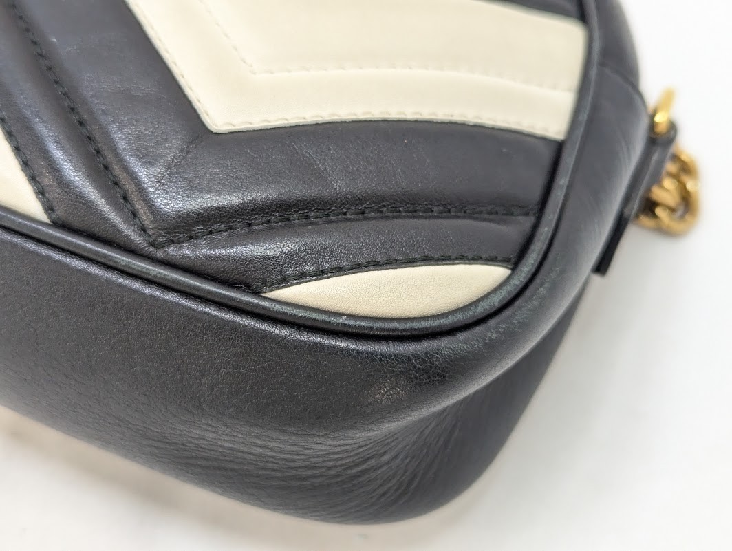 GUCCI GG Marmont Shoulder Bag Leather Black White 447632 001998 Authentic